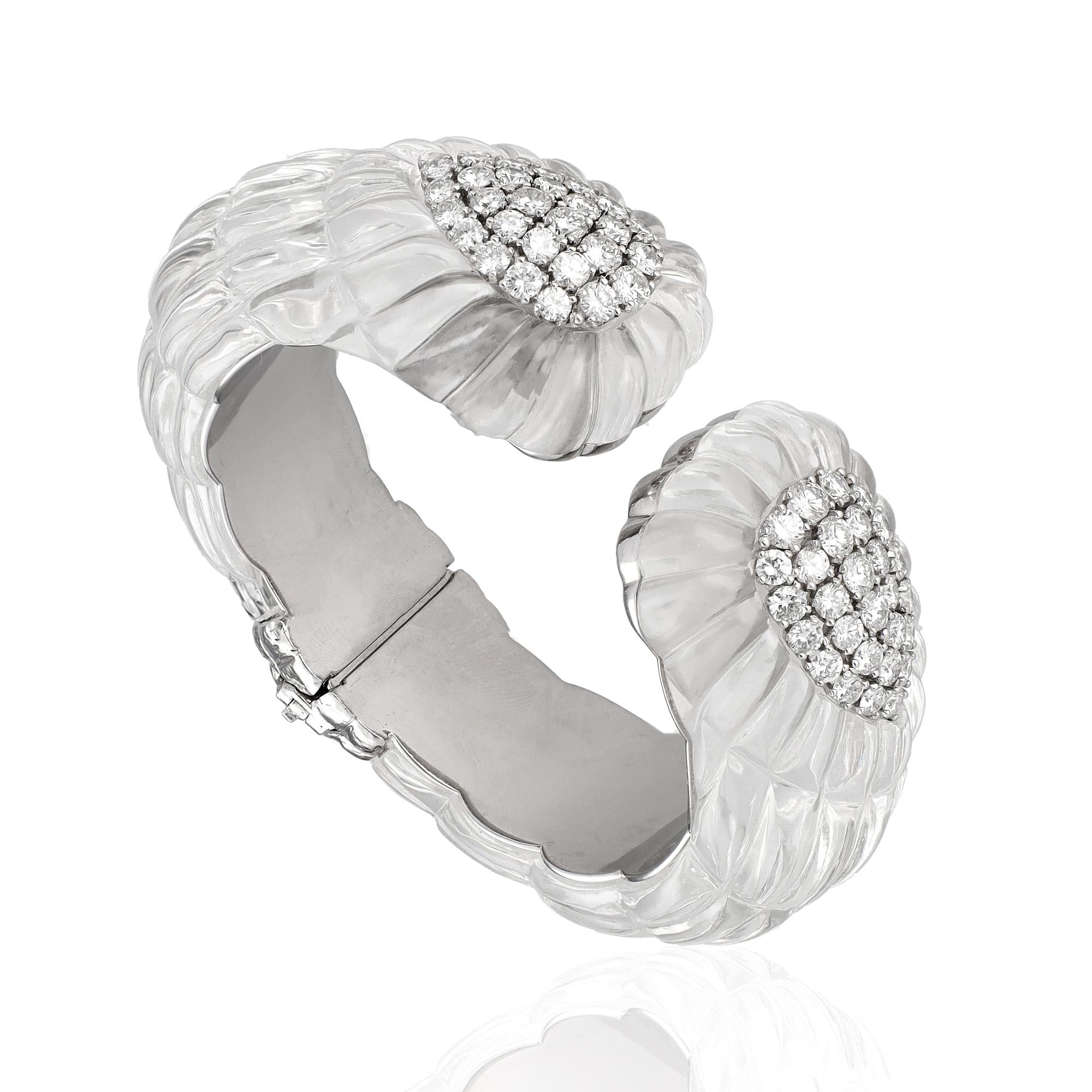 DAVID WEBB Platinum and Rock Crystal Diamond Cuff Bangle