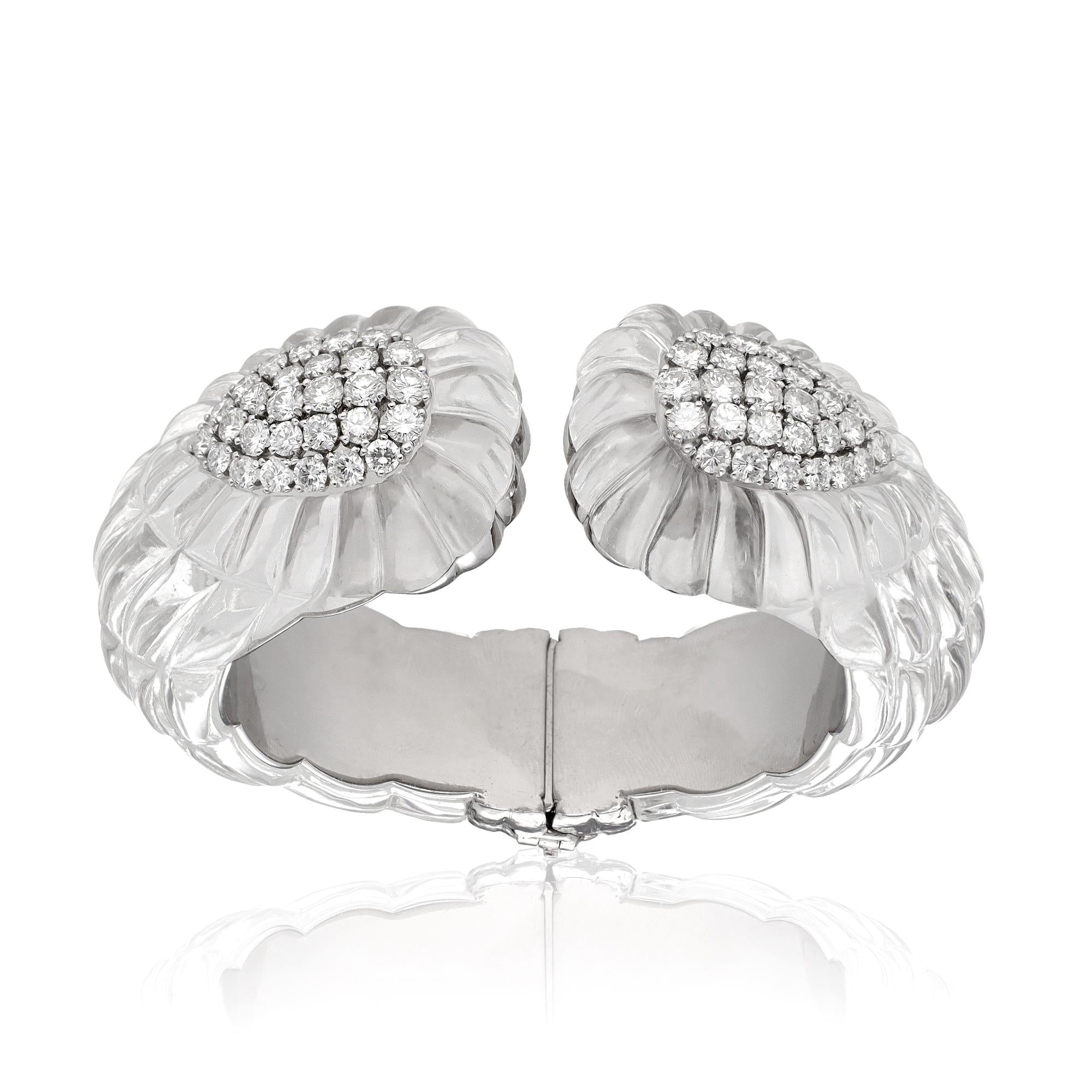 DAVID WEBB Platinum and Rock Crystal Diamond Cuff Bangle