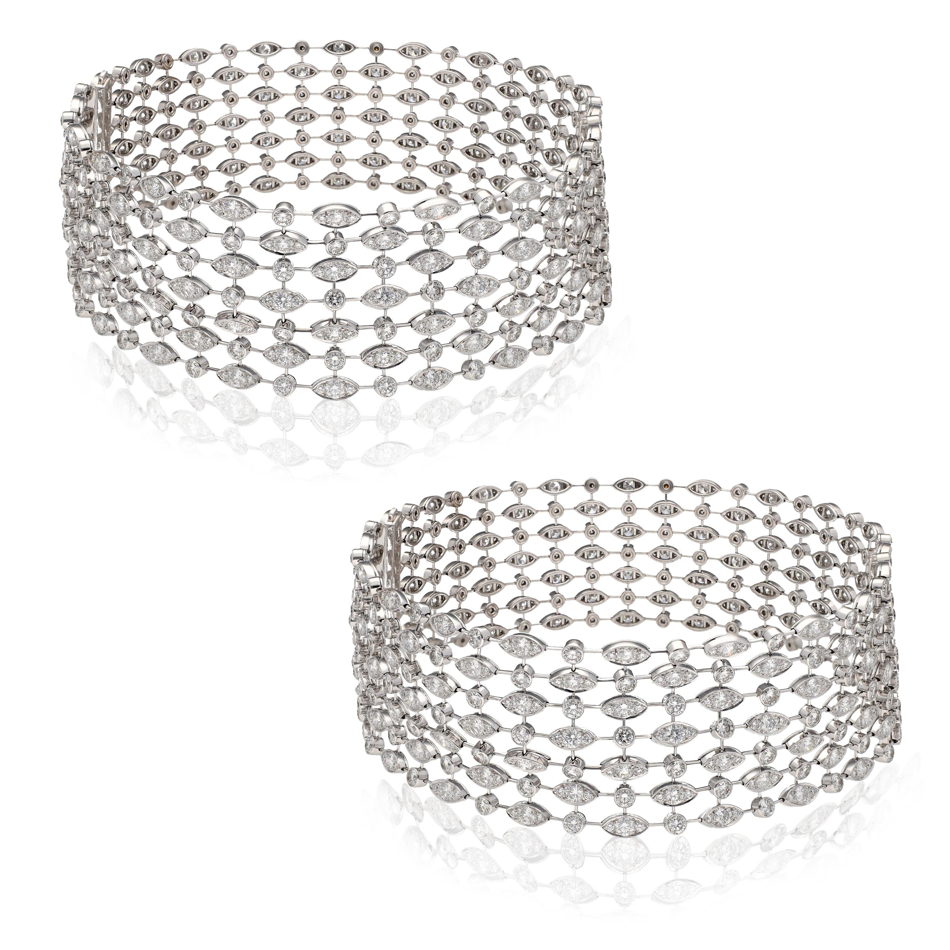 CARTIER 18K White Gold Diamond Wide Mesh Bracelets
