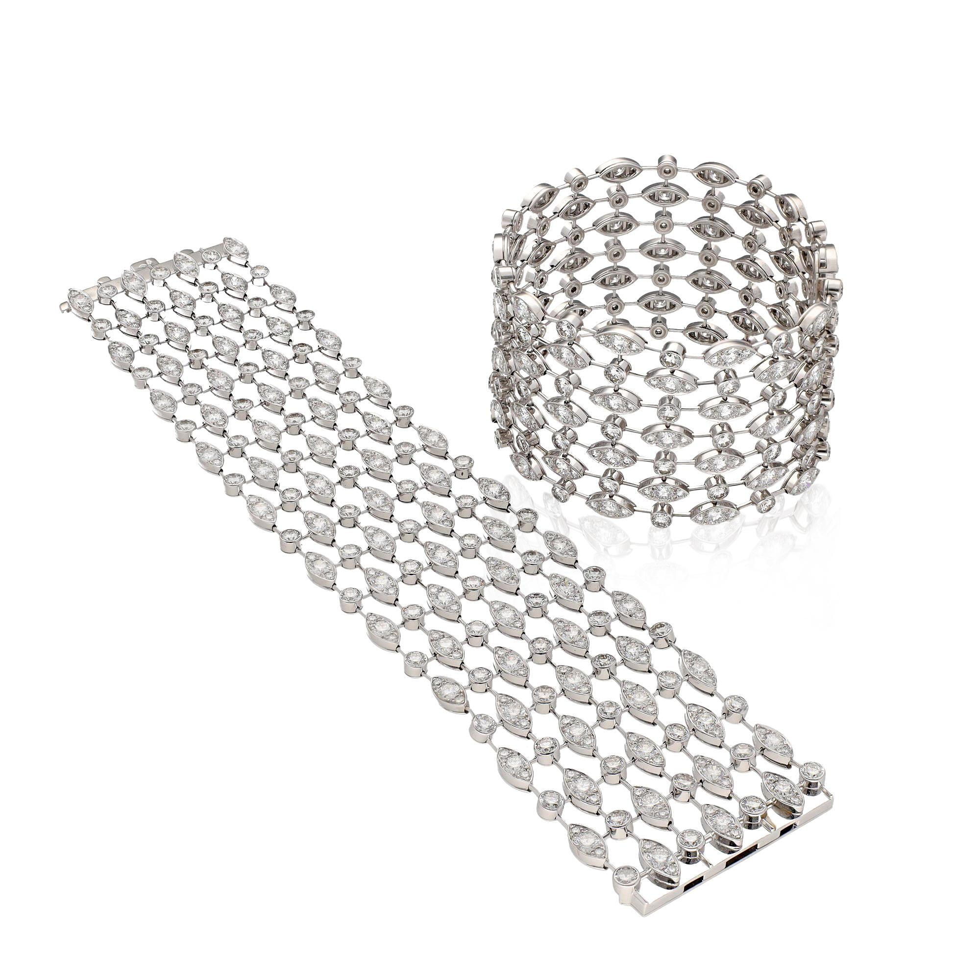 CARTIER 18K White Gold Diamond Wide Mesh Bracelets
