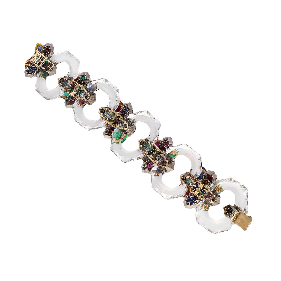 DAVID WEBB Rock Crystal, Carved Emeralds, Rubies, and Sapphires Bracelet