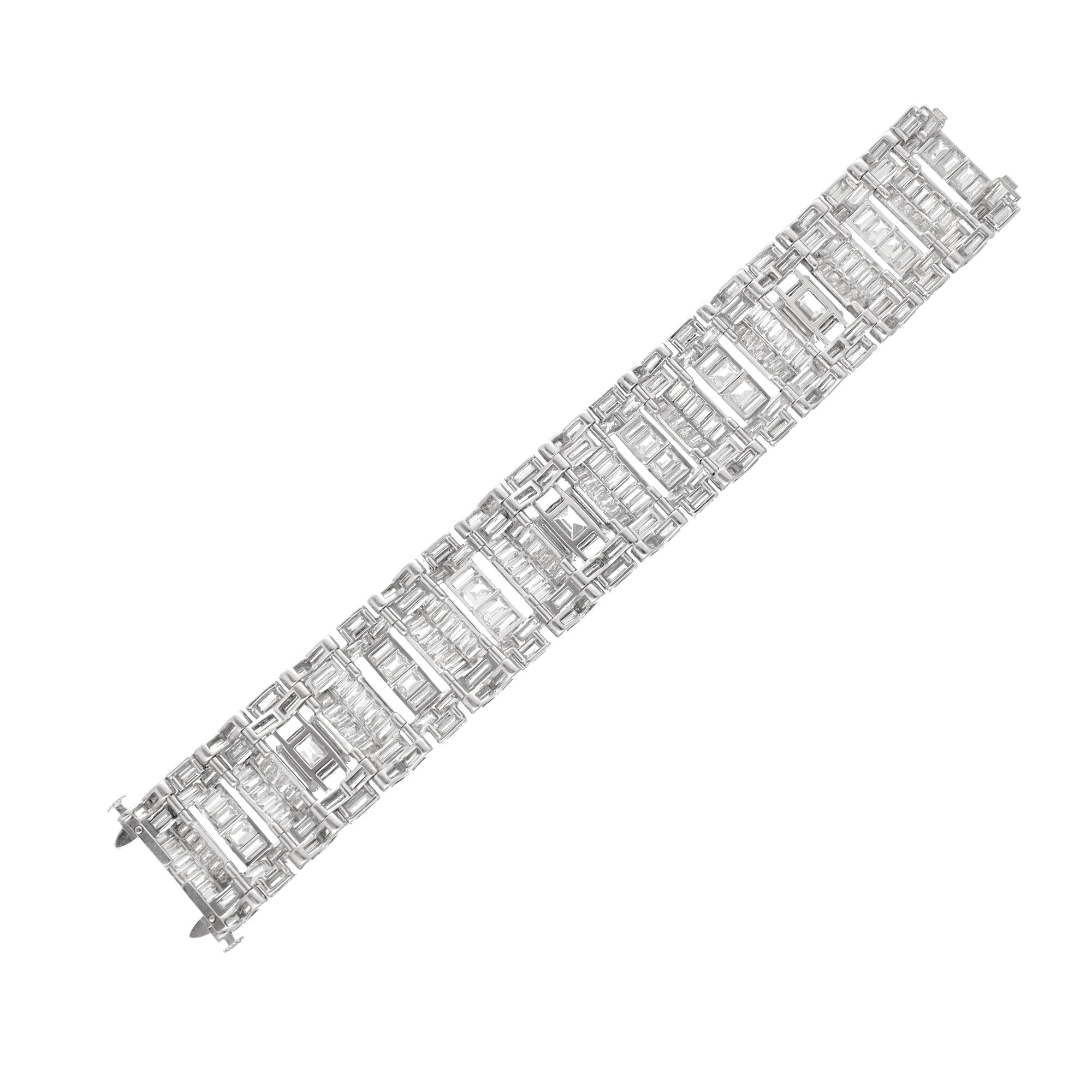 Platinum Vintage 1950s Emerald Cut Diamond Bracelet