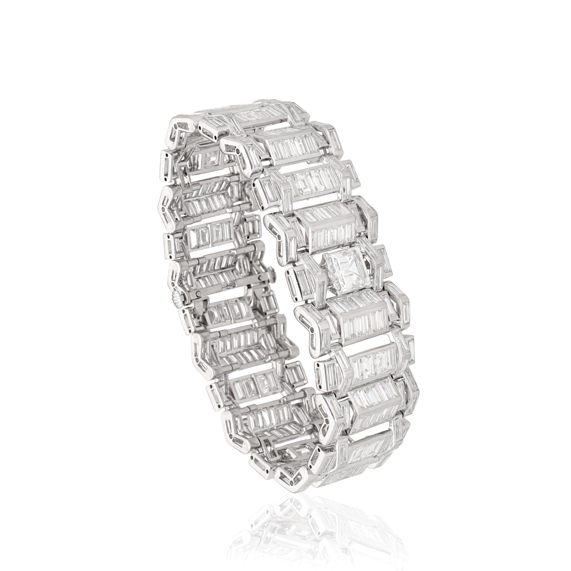 Platinum Vintage 1950s Emerald Cut Diamond Bracelet