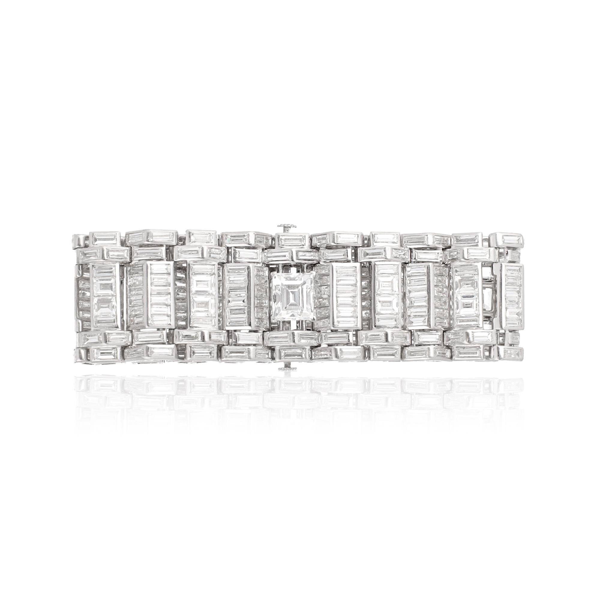 Platinum Vintage 1950s Emerald Cut Diamond Bracelet