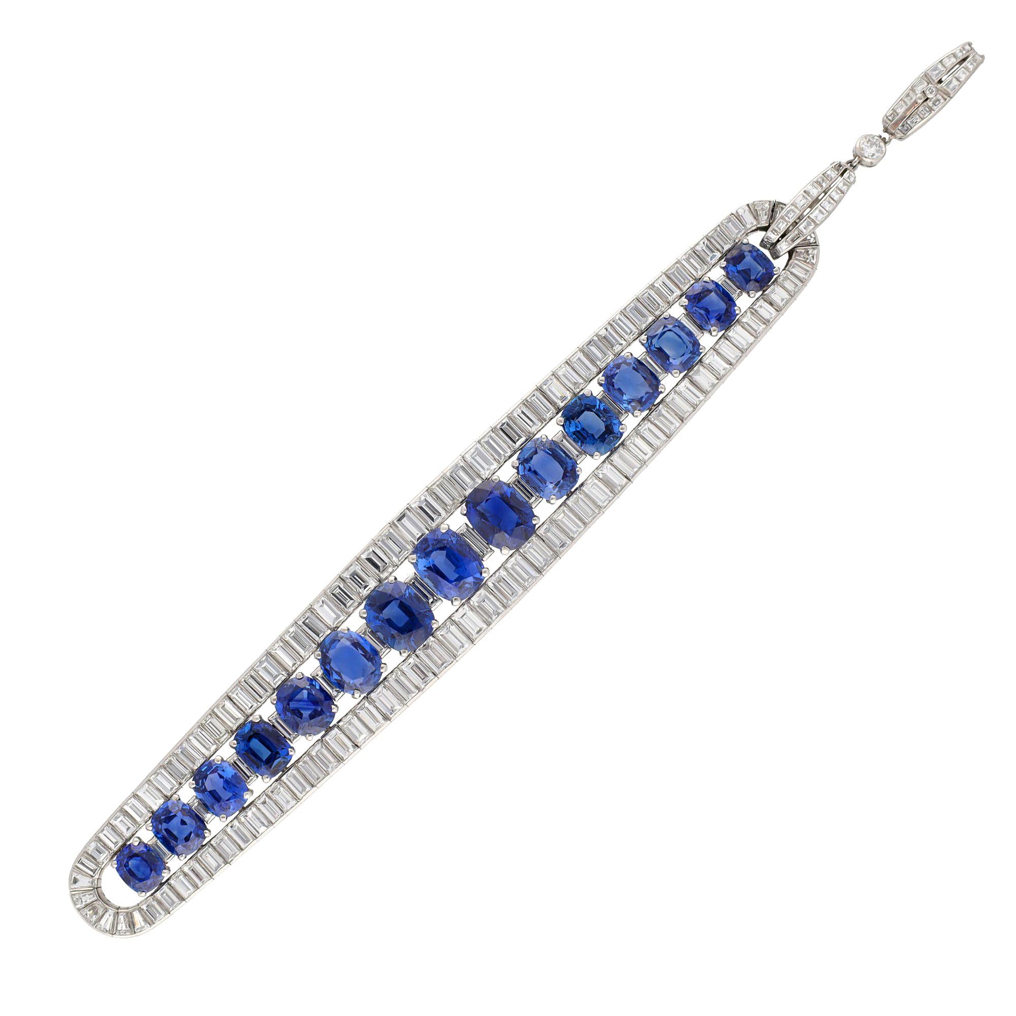 Van Cleef & Arpels Oval Sapphires and Baguette Diamond Bracelet Circa - 1938
