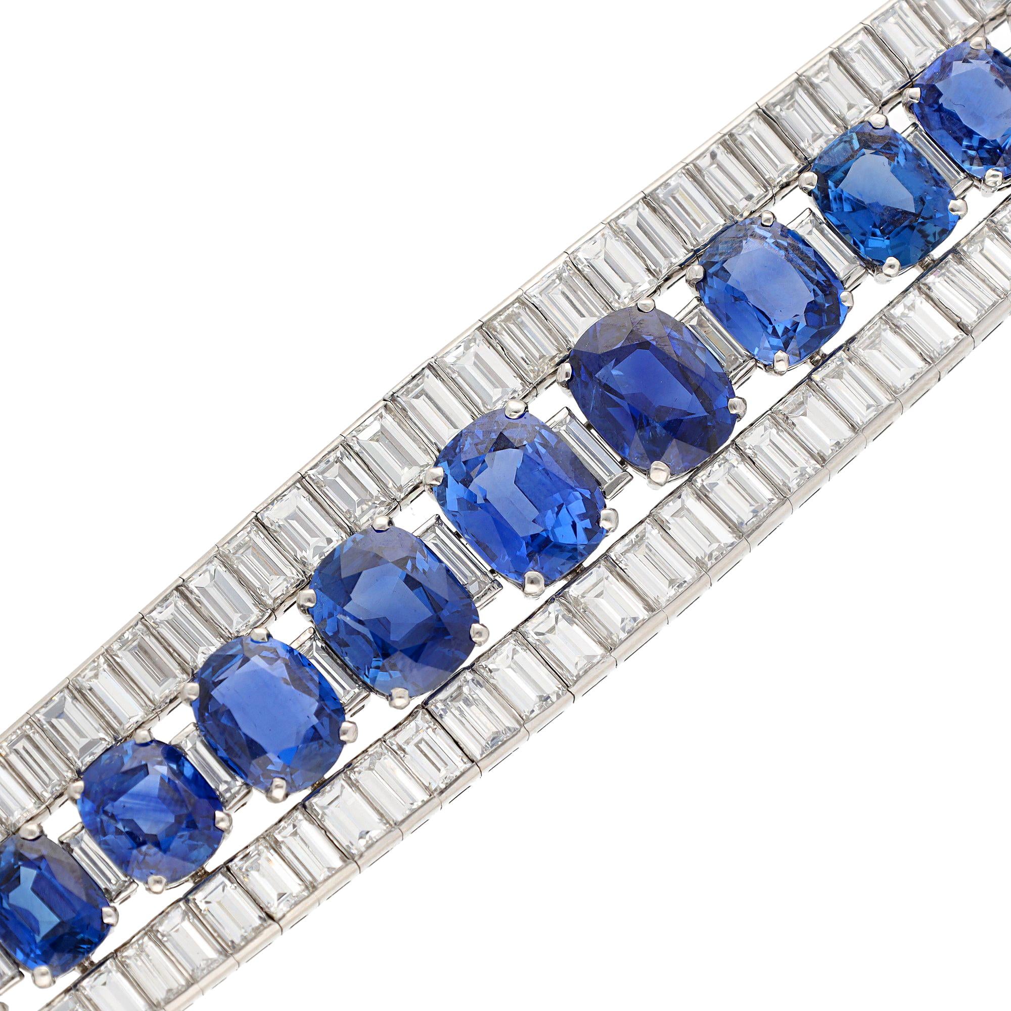Van Cleef & Arpels Oval Sapphires and Baguette Diamond Bracelet Circa - 1938