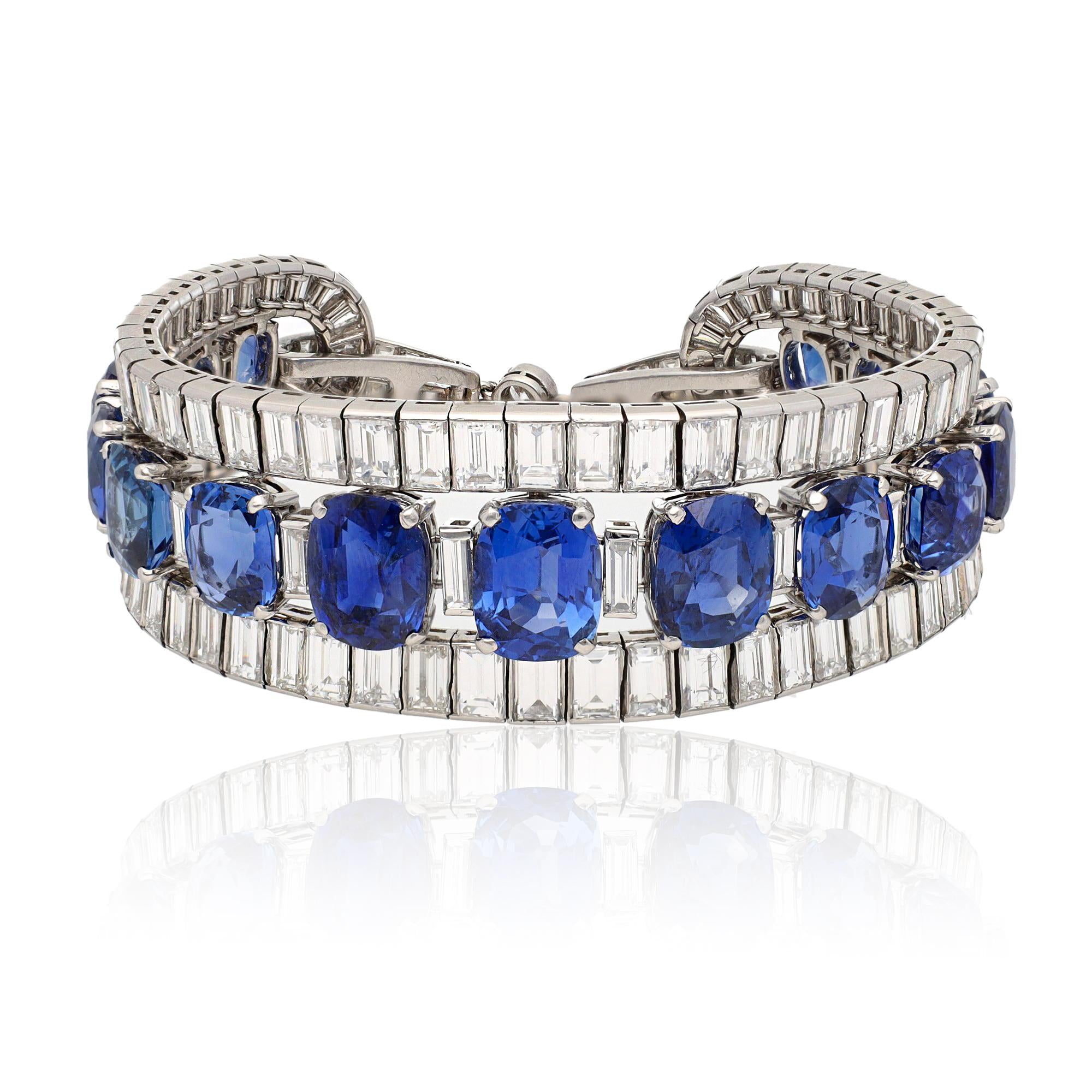 Van Cleef & Arpels Oval Sapphires and Baguette Diamond Bracelet Circa - 1938