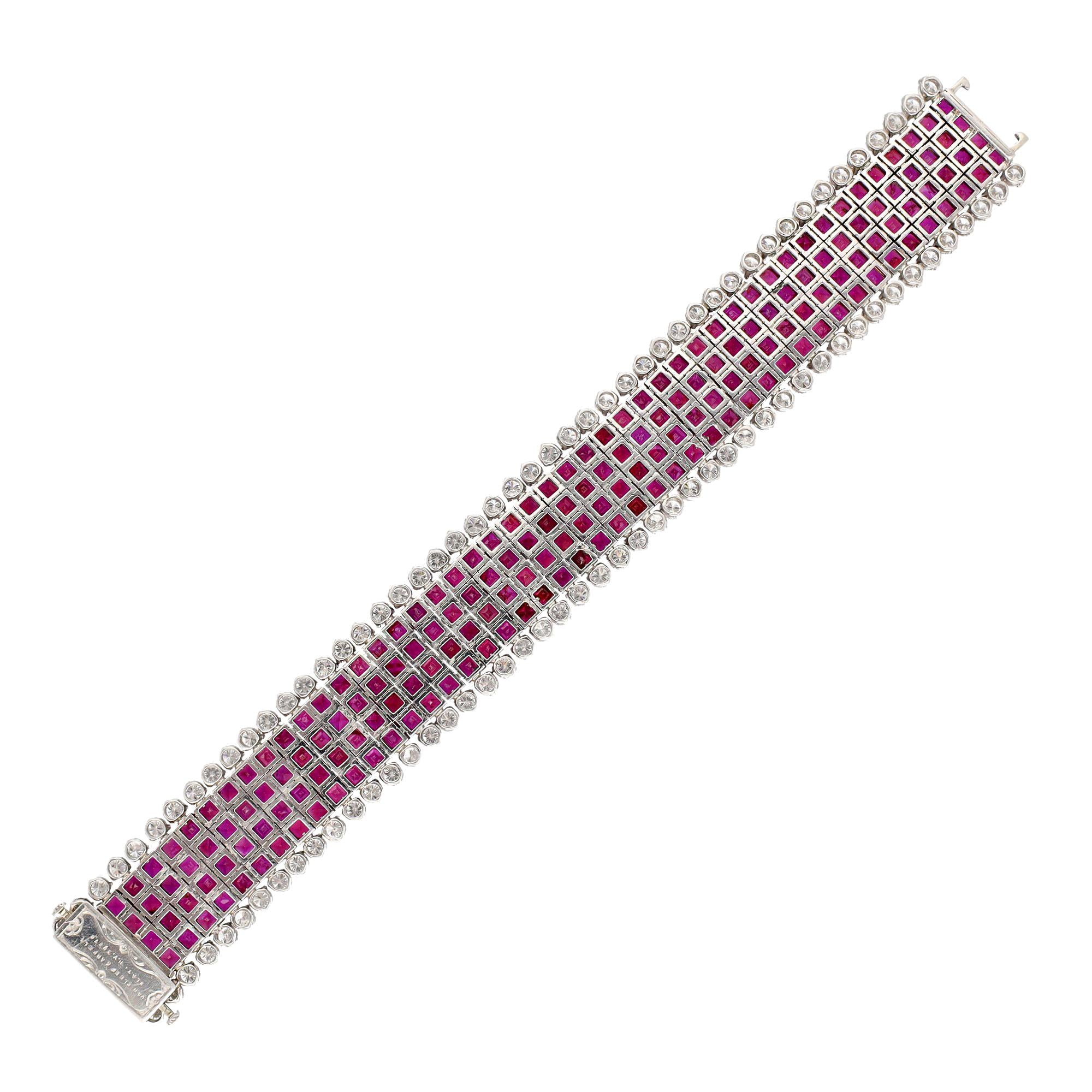 VAN CLEEF & ARPELS Platinum, 4-Row Mystery-Set Ruby and Diamond Bracelet