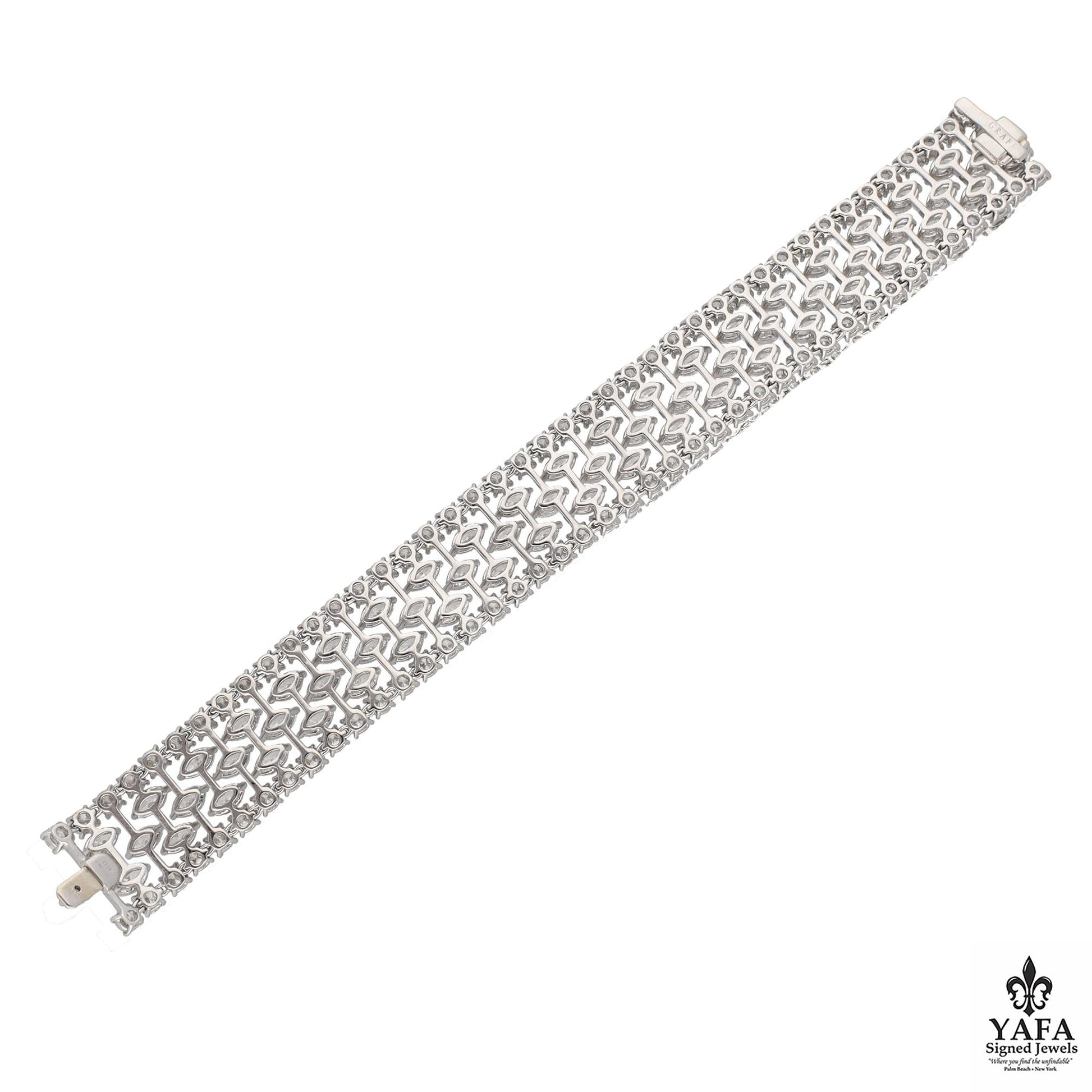 Graff Platinum Marquise and Round Shaped Diamond Bracelet.