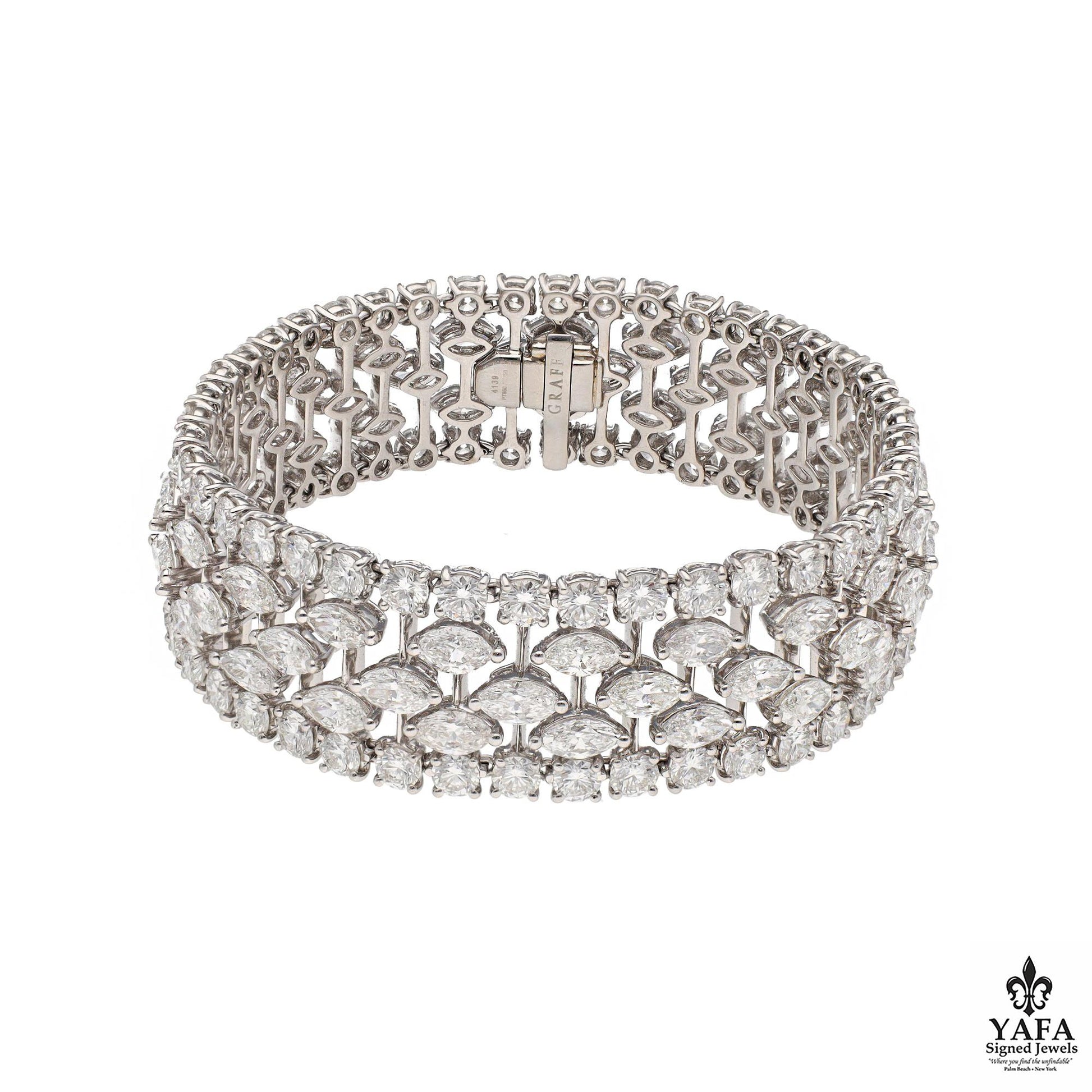 Graff Platinum Marquise and Round Shaped Diamond Bracelet.