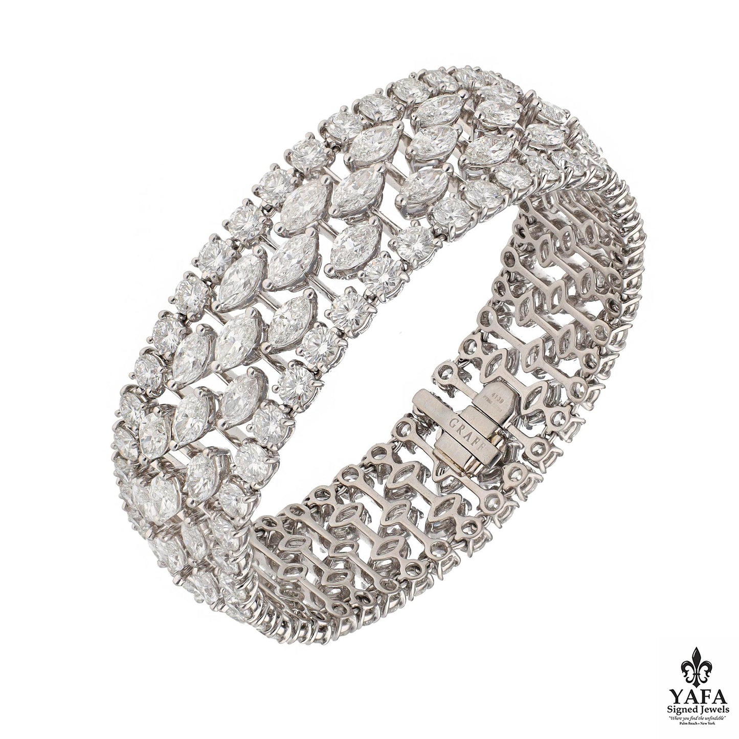 Graff Platinum Marquise and Round Shaped Diamond Bracelet.