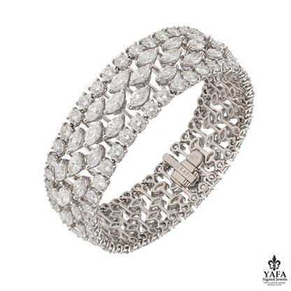 Graff Platinum Marquise and Round Shaped Diamond Bracelet.