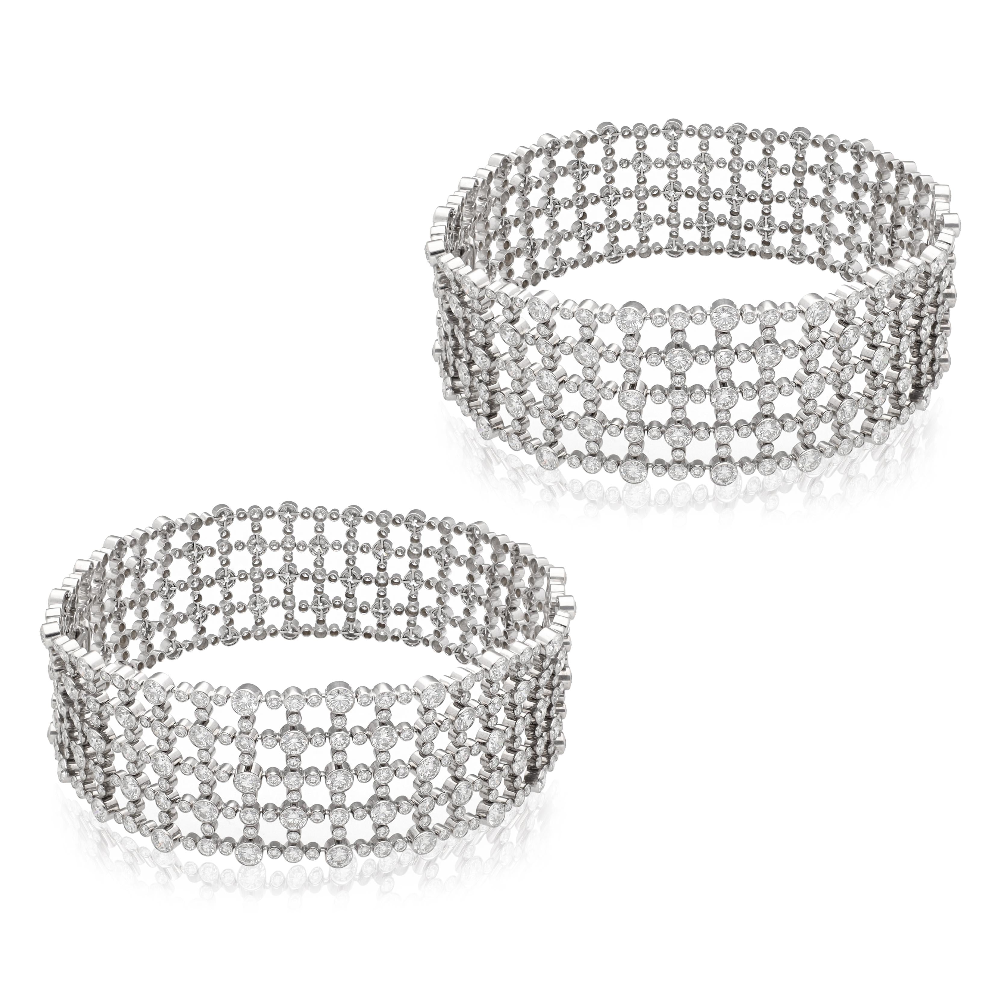 HARRY WINSTON 5 Row Lattice Motif Diamond Bracelet - Set of Two
