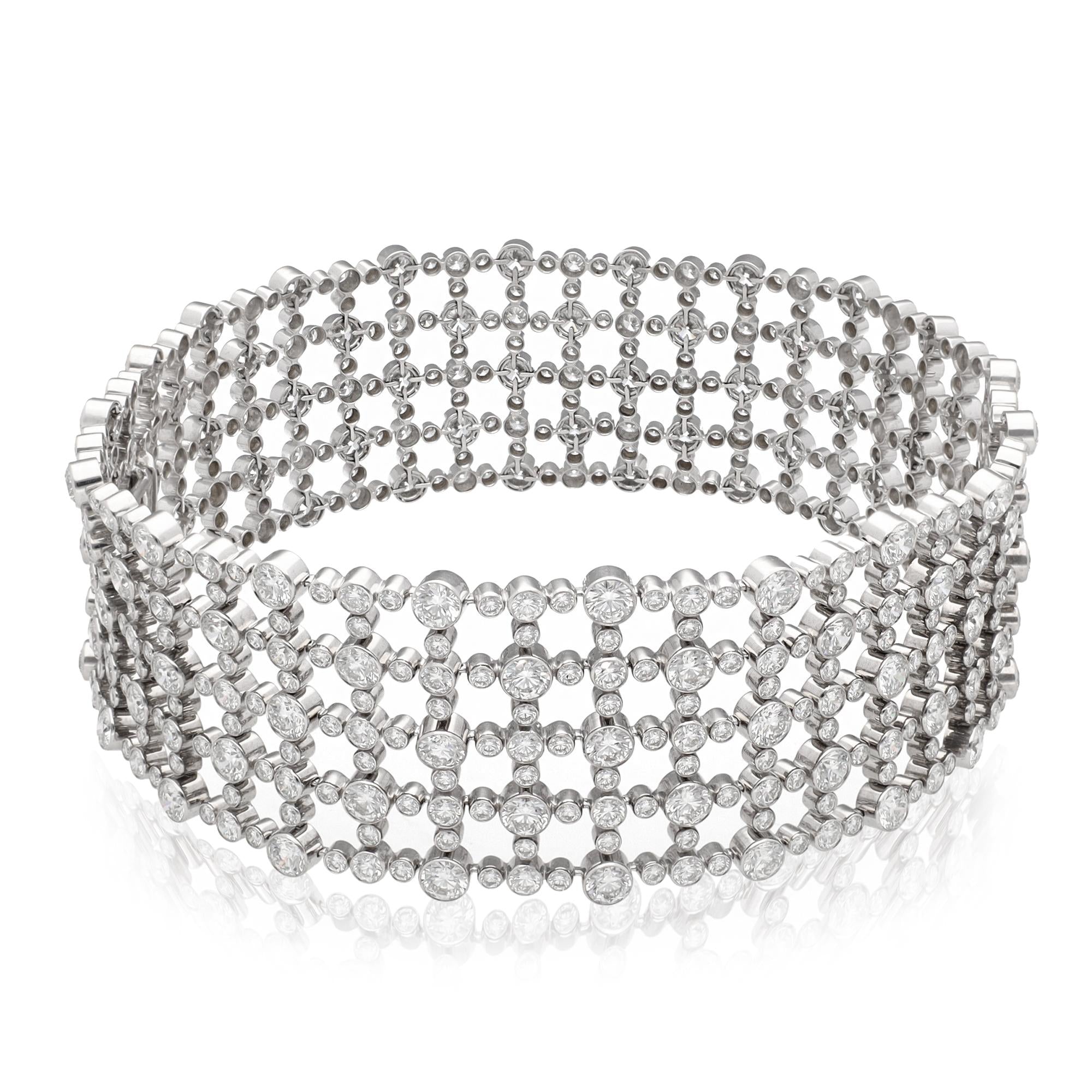 HARRY WINSTON 5 Row Lattice Motif Diamond Bracelet - Set of Two