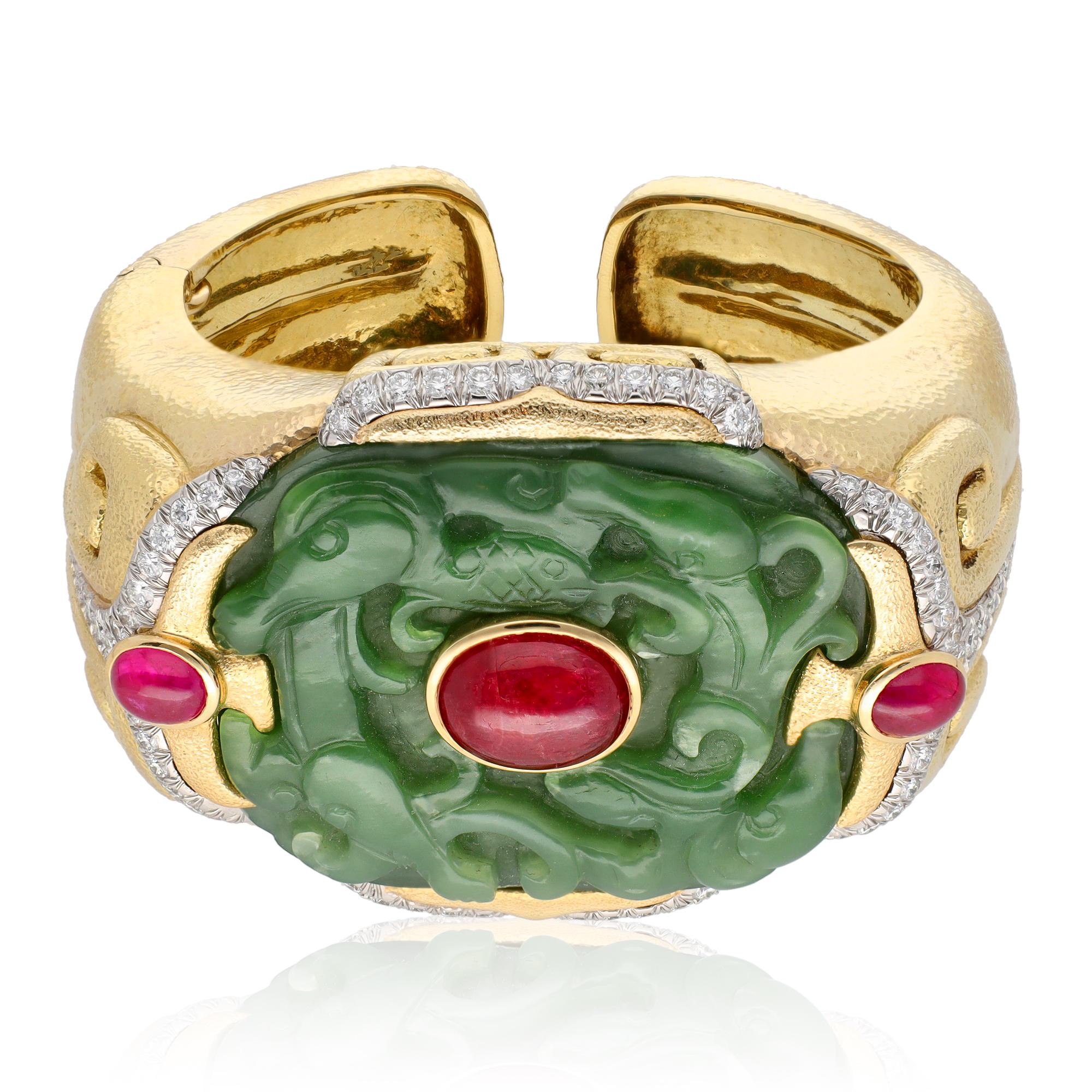 DAVID WEBB Carved Nephrite Jade Bracelet