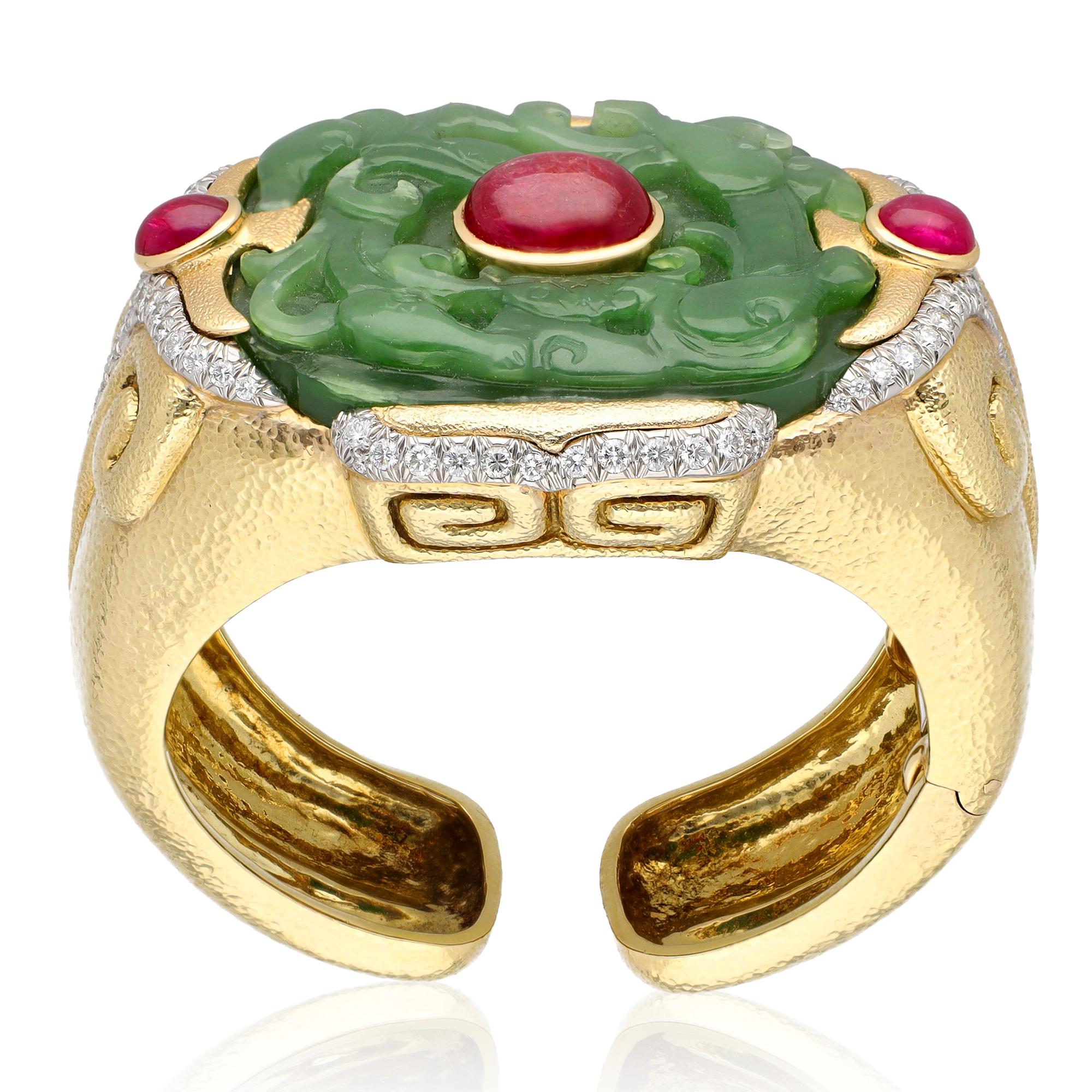 DAVID WEBB Carved Nephrite Jade Bracelet