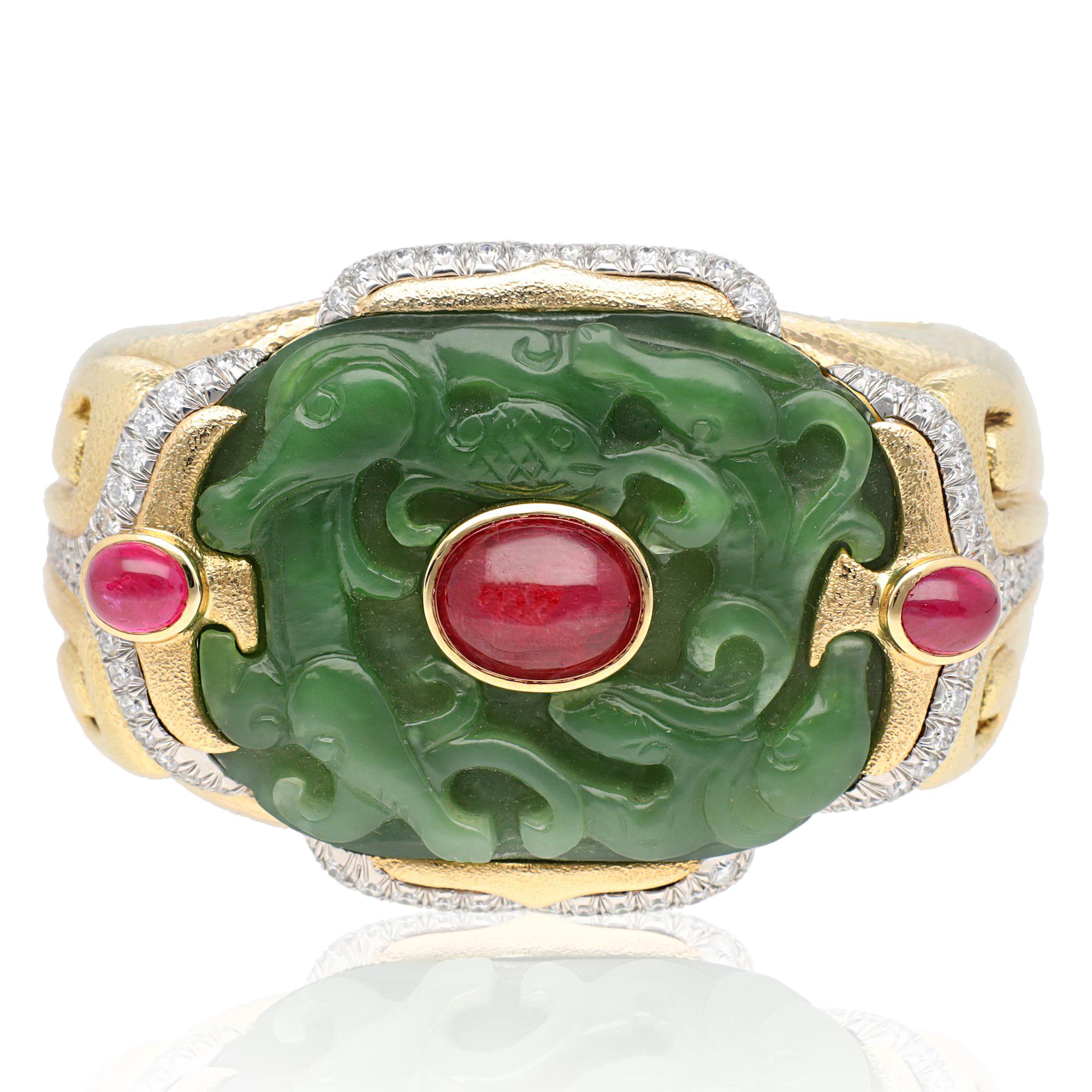 DAVID WEBB Carved Nephrite Jade Bracelet