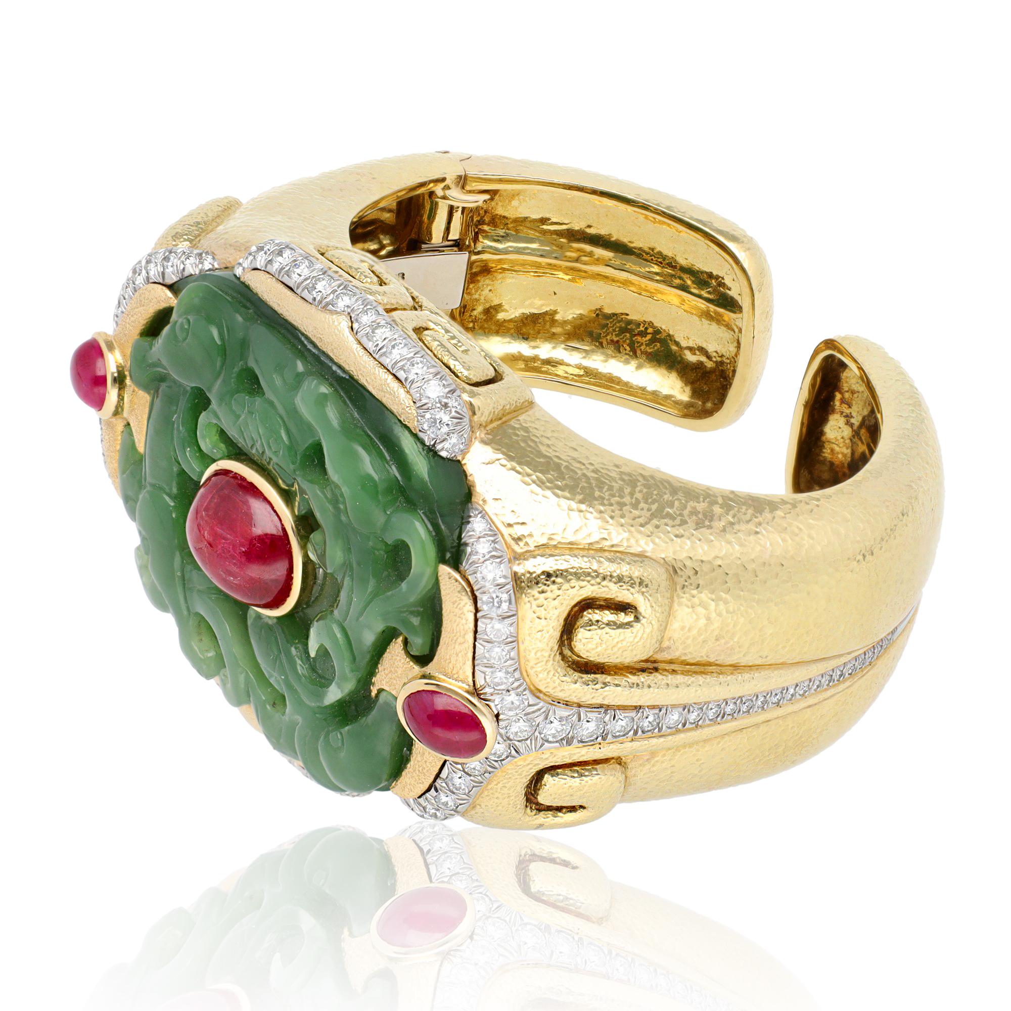 DAVID WEBB Carved Nephrite Jade Bracelet