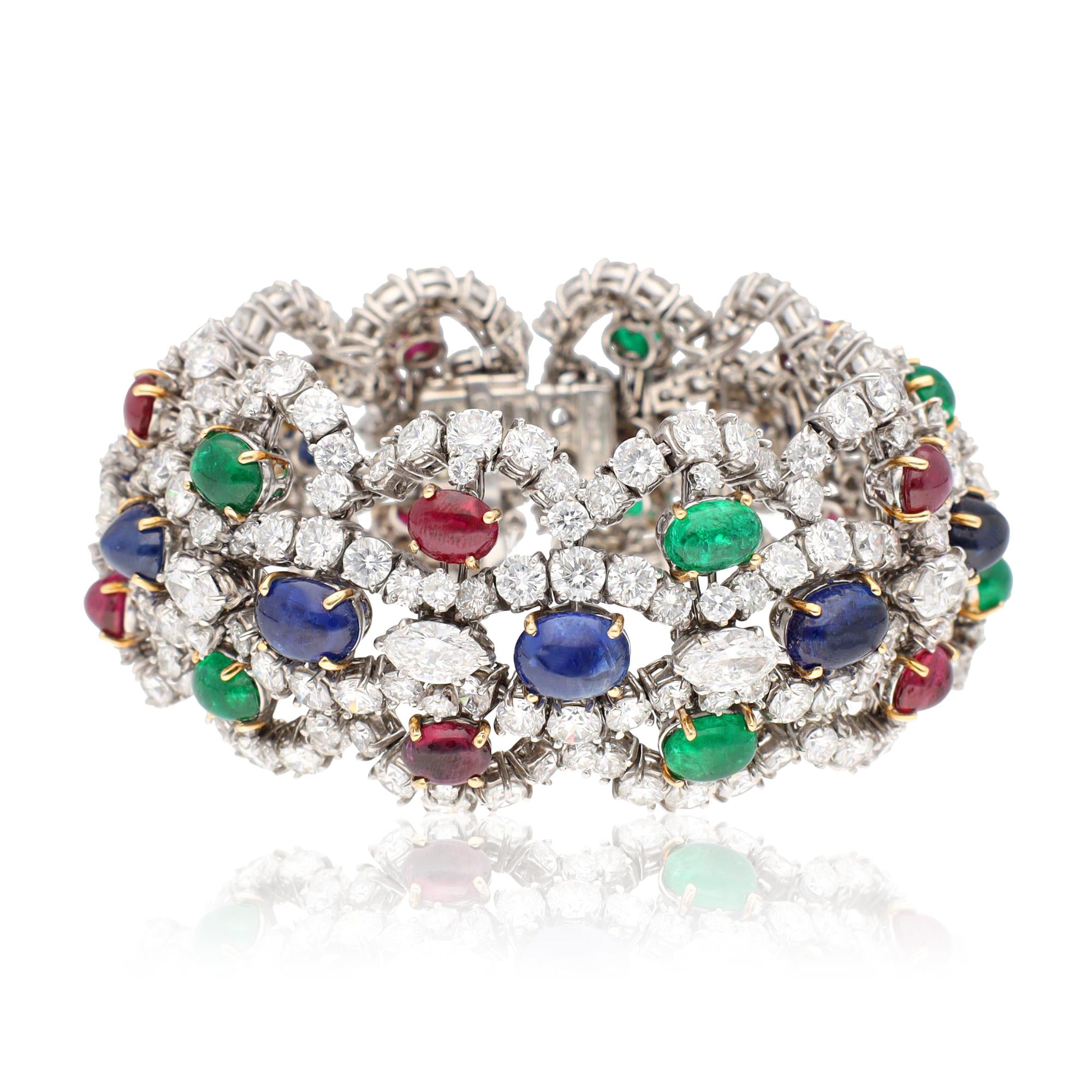 HARRY WINSTON Cabochon Sapphire, Emerald, Ruby and Diamond Bracelet