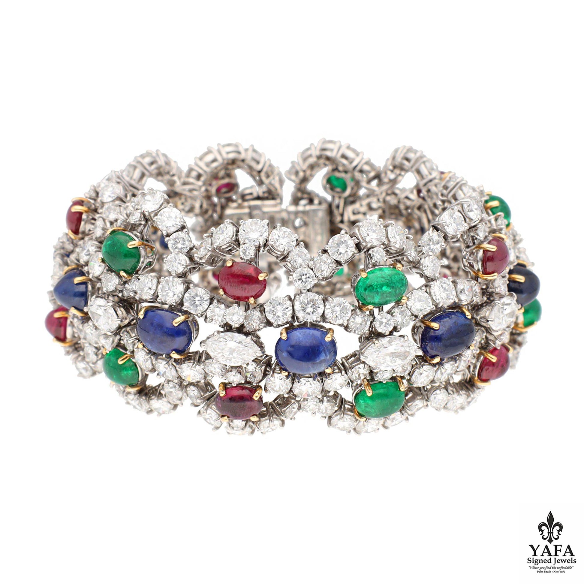 HARRY WINSTON Cabochon Sapphire, Emerald, Ruby and Diamond Bracelet