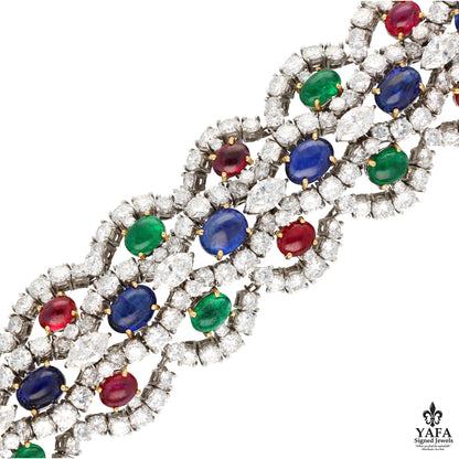 HARRY WINSTON Cabochon Sapphire, Emerald, Ruby and Diamond Bracelet