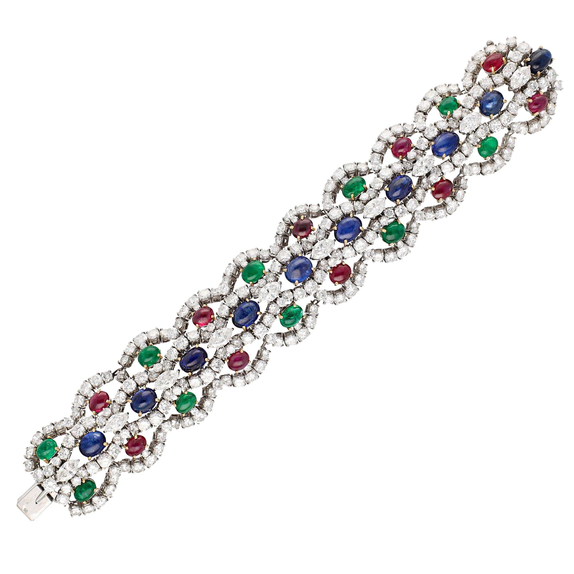 HARRY WINSTON Cabochon Sapphire, Emerald, Ruby and Diamond Bracelet