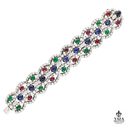 HARRY WINSTON Cabochon Sapphire, Emerald, Ruby and Diamond Bracelet