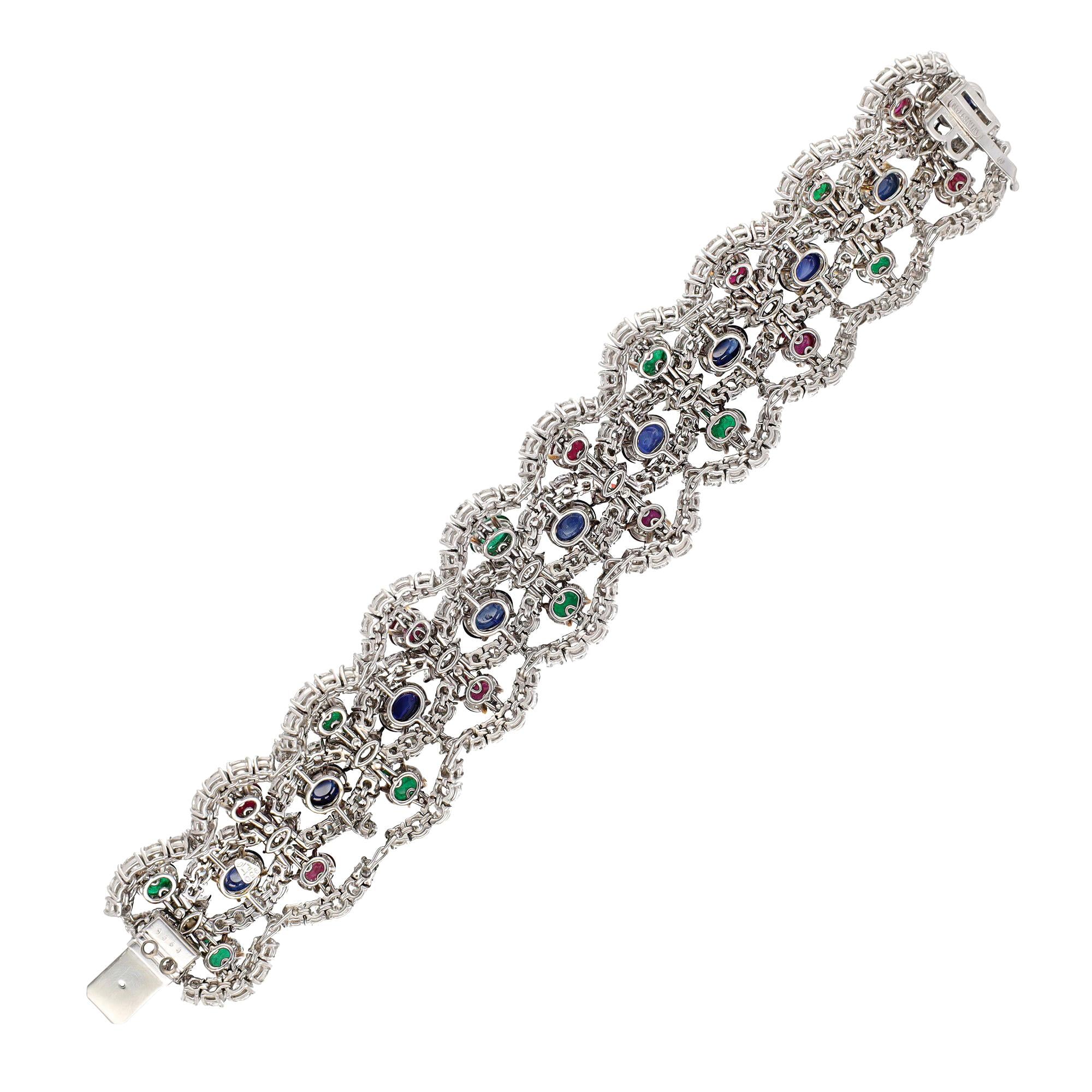 HARRY WINSTON Cabochon Sapphire, Emerald, Ruby and Diamond Bracelet