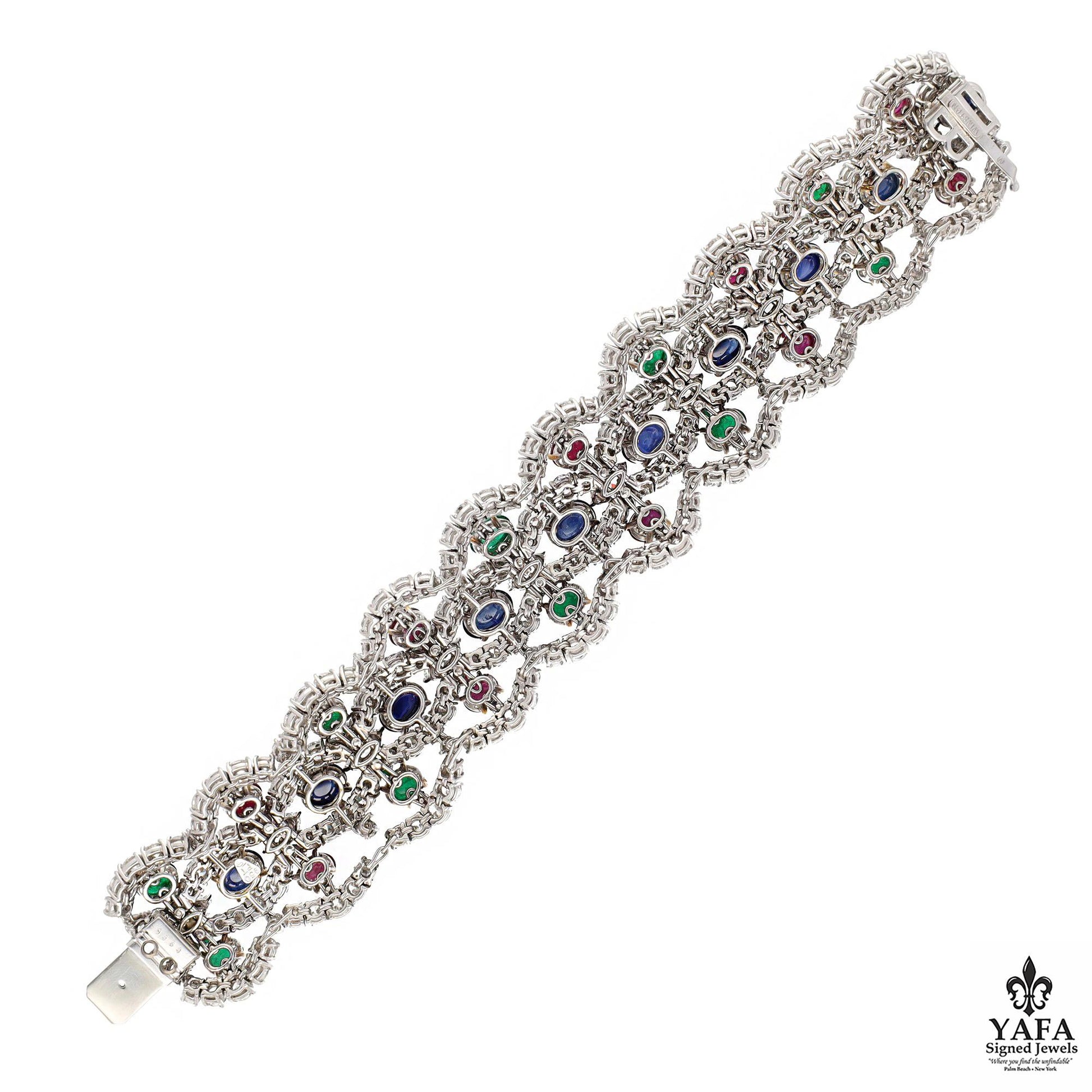 HARRY WINSTON Cabochon Sapphire, Emerald, Ruby and Diamond Bracelet