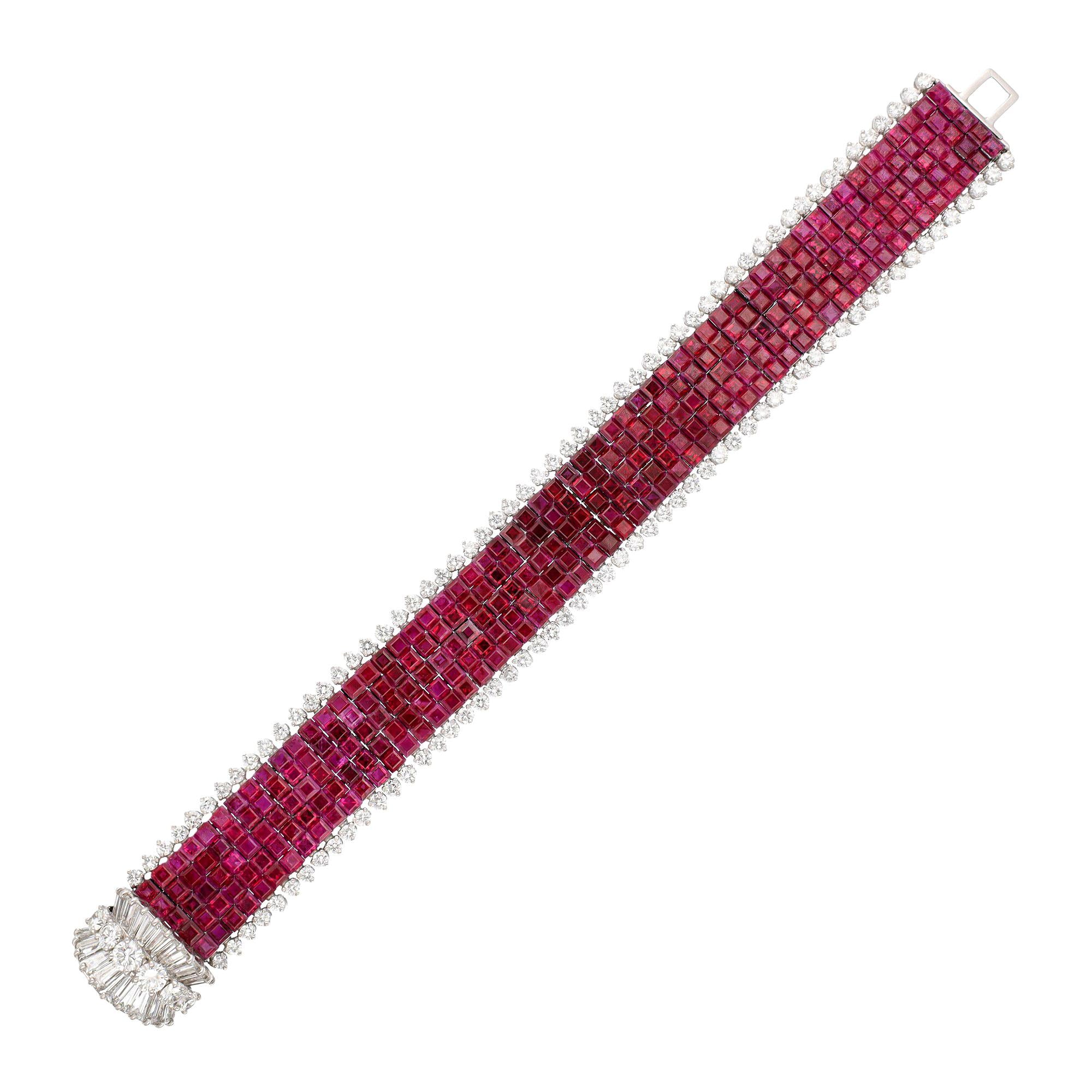 VAN CLEEF & ARPELS Platinum Mystery-Set Ruby and Diamond Bracelet