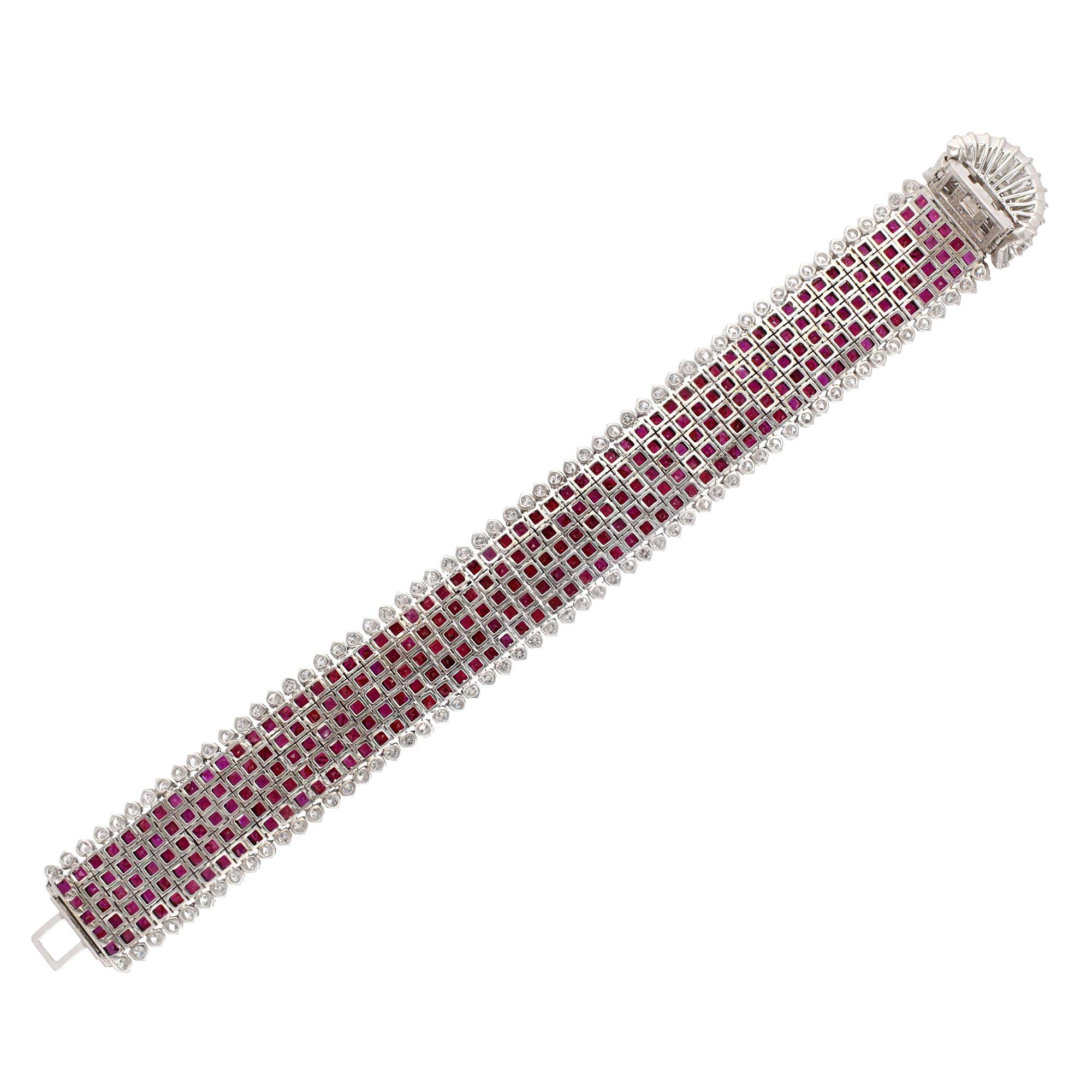 VAN CLEEF & ARPELS Platinum Mystery-Set Ruby and Diamond Bracelet