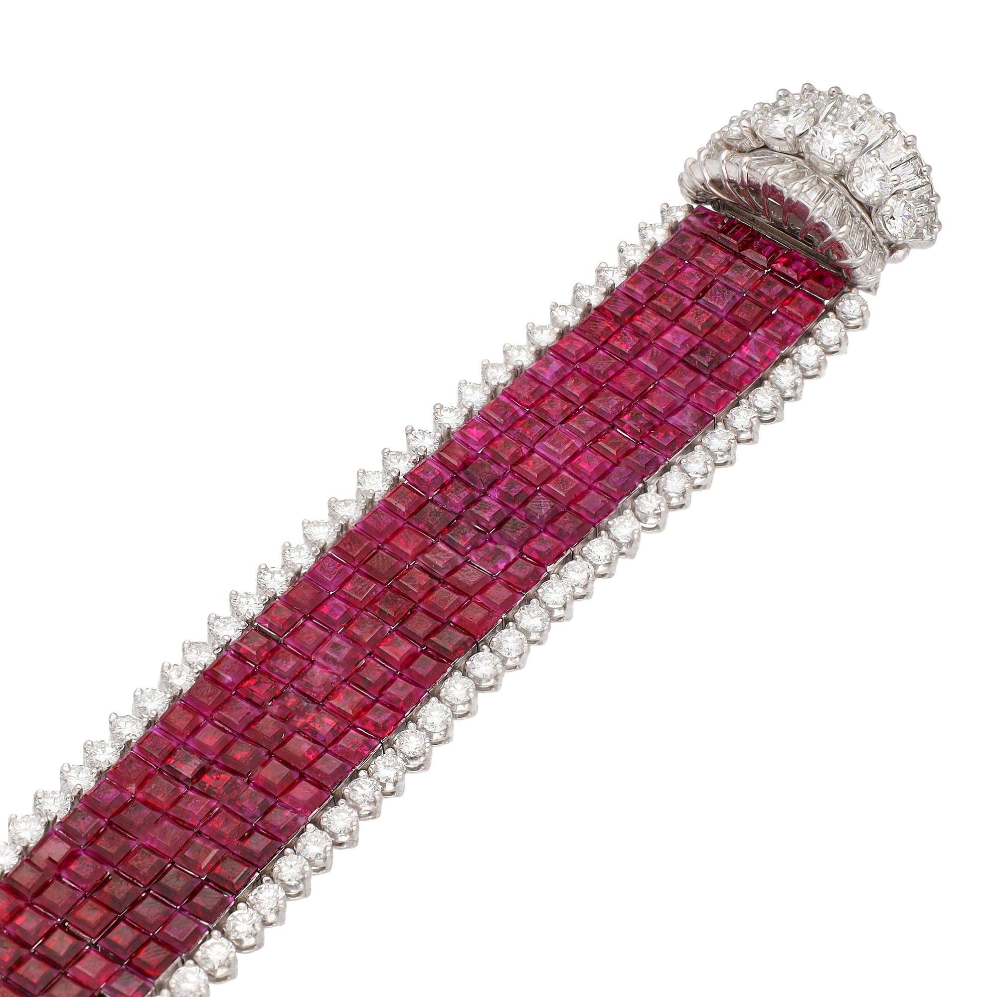 VAN CLEEF & ARPELS Platinum Mystery-Set Ruby and Diamond Bracelet