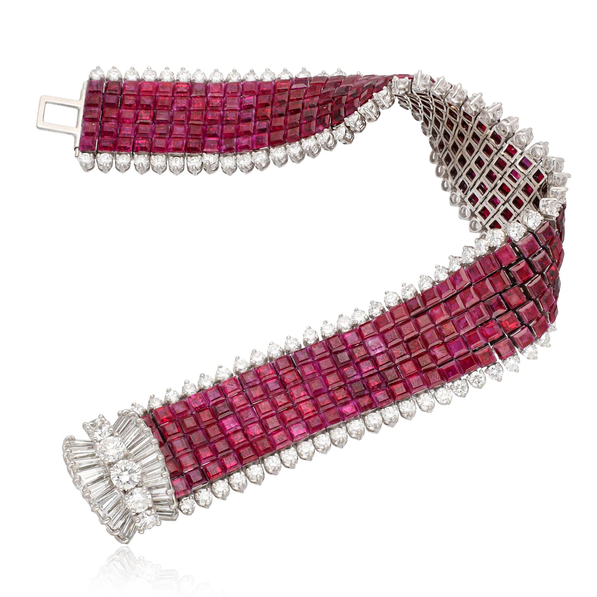 VAN CLEEF & ARPELS Platinum Mystery-Set Ruby and Diamond Bracelet