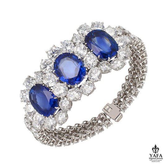 Van Cleef & Arpels 3-Oval Shaped Sapphires and Diamond Bracelet