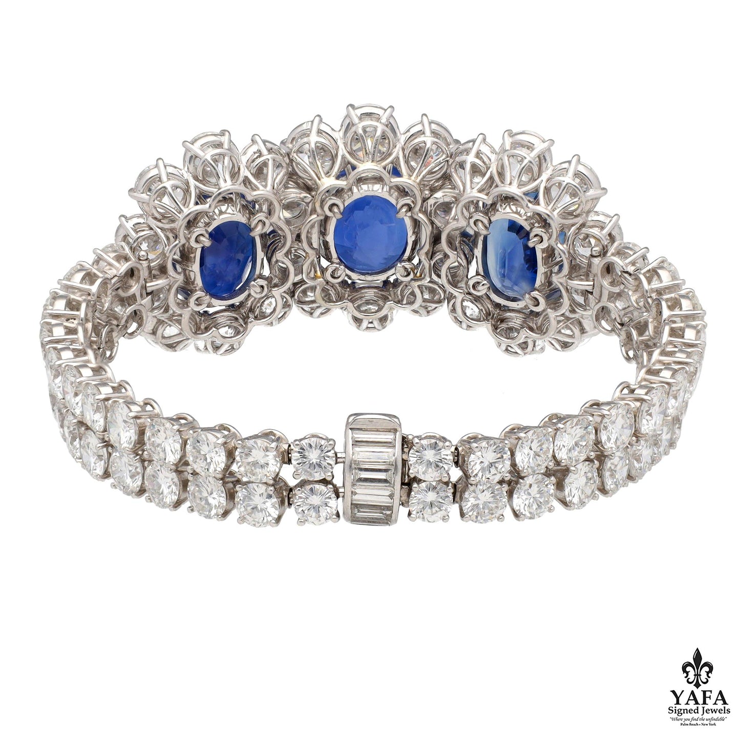Van Cleef & Arpels 3-Oval Shaped Sapphires and Diamond Bracelet