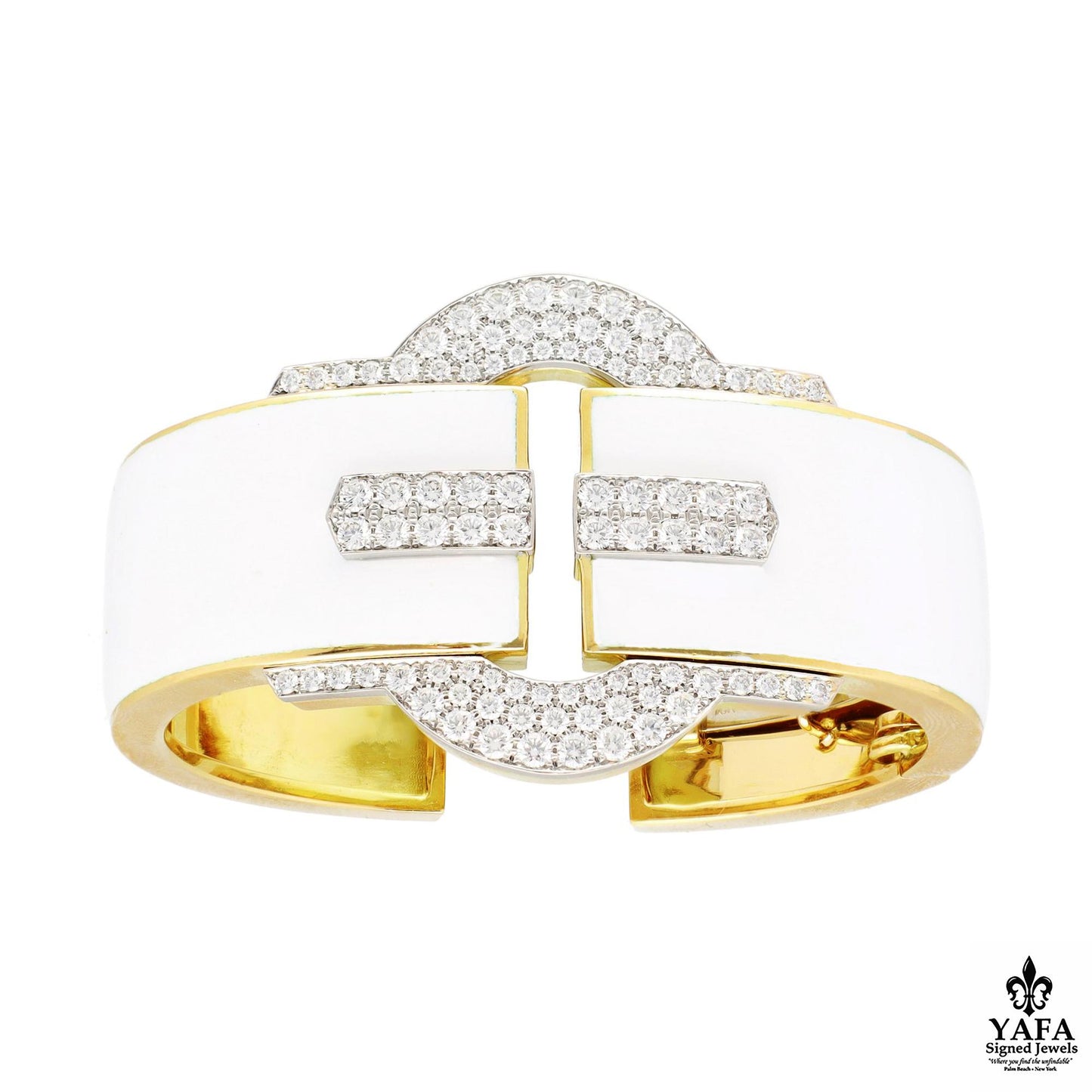 DAVID WEBB Buckle Cuff, White Enamel