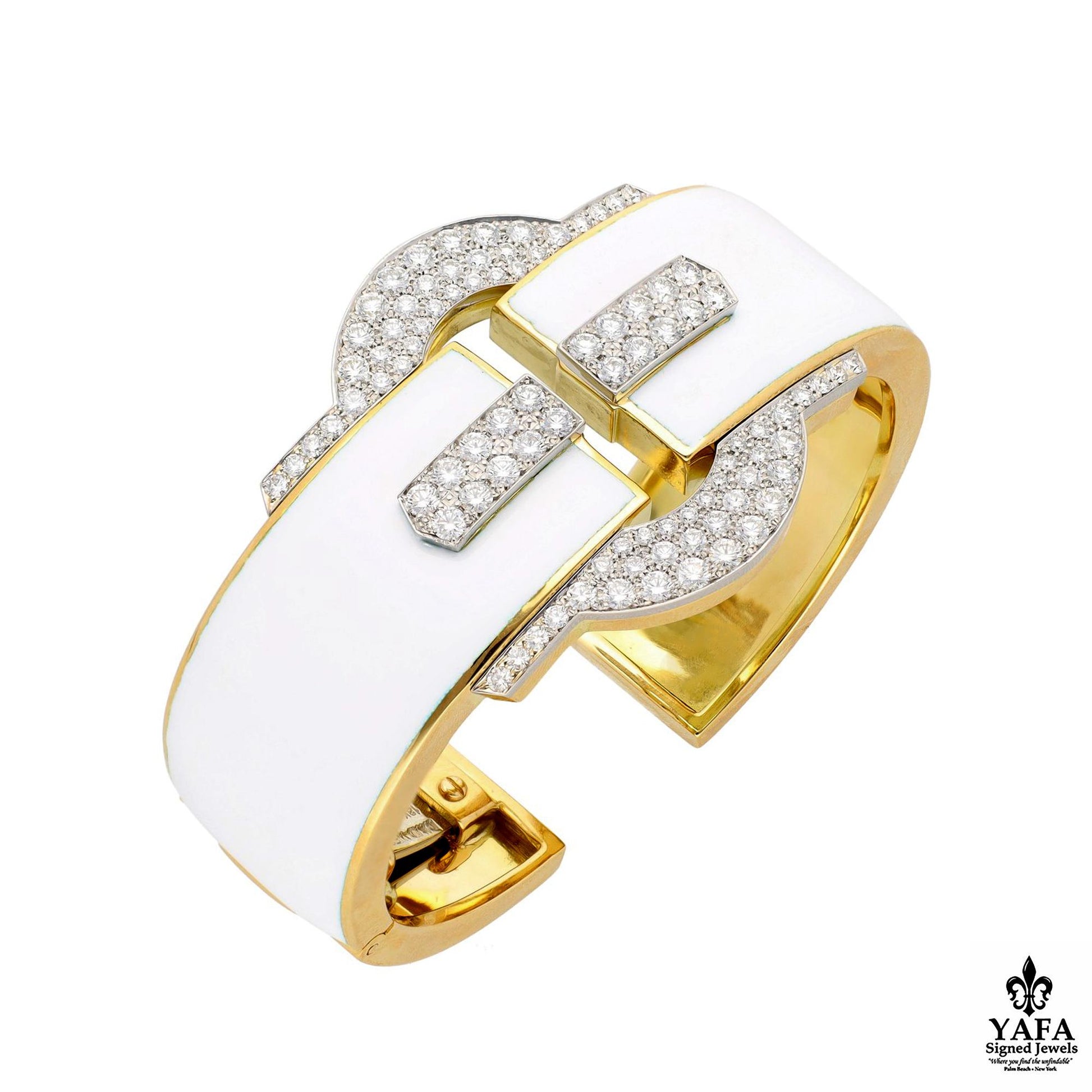 DAVID WEBB Buckle Cuff, White Enamel