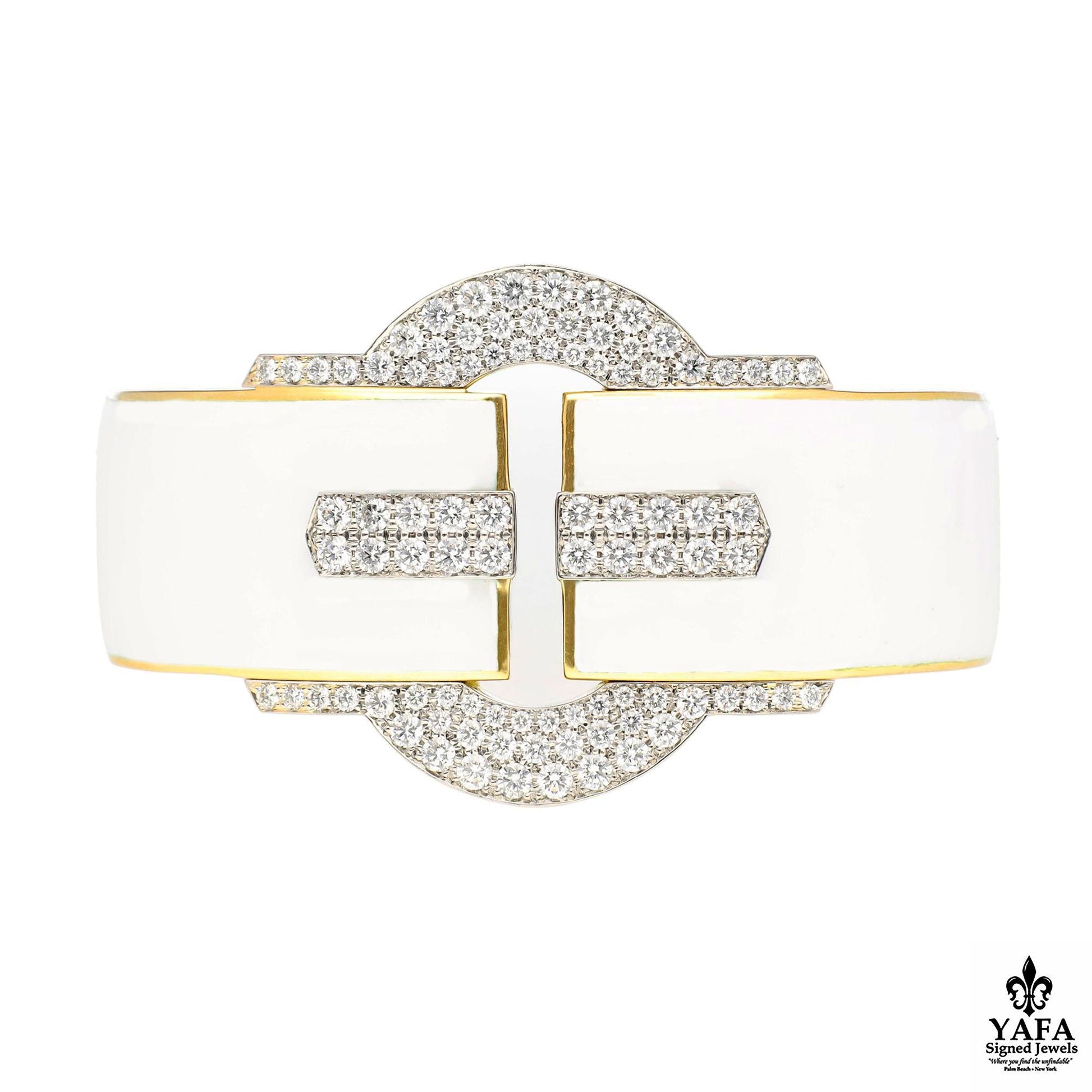 DAVID WEBB Buckle Cuff, White Enamel