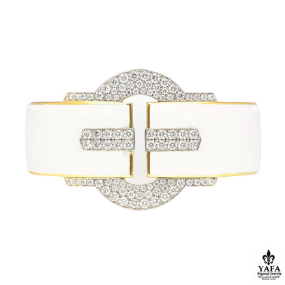 DAVID WEBB Buckle Cuff, White Enamel