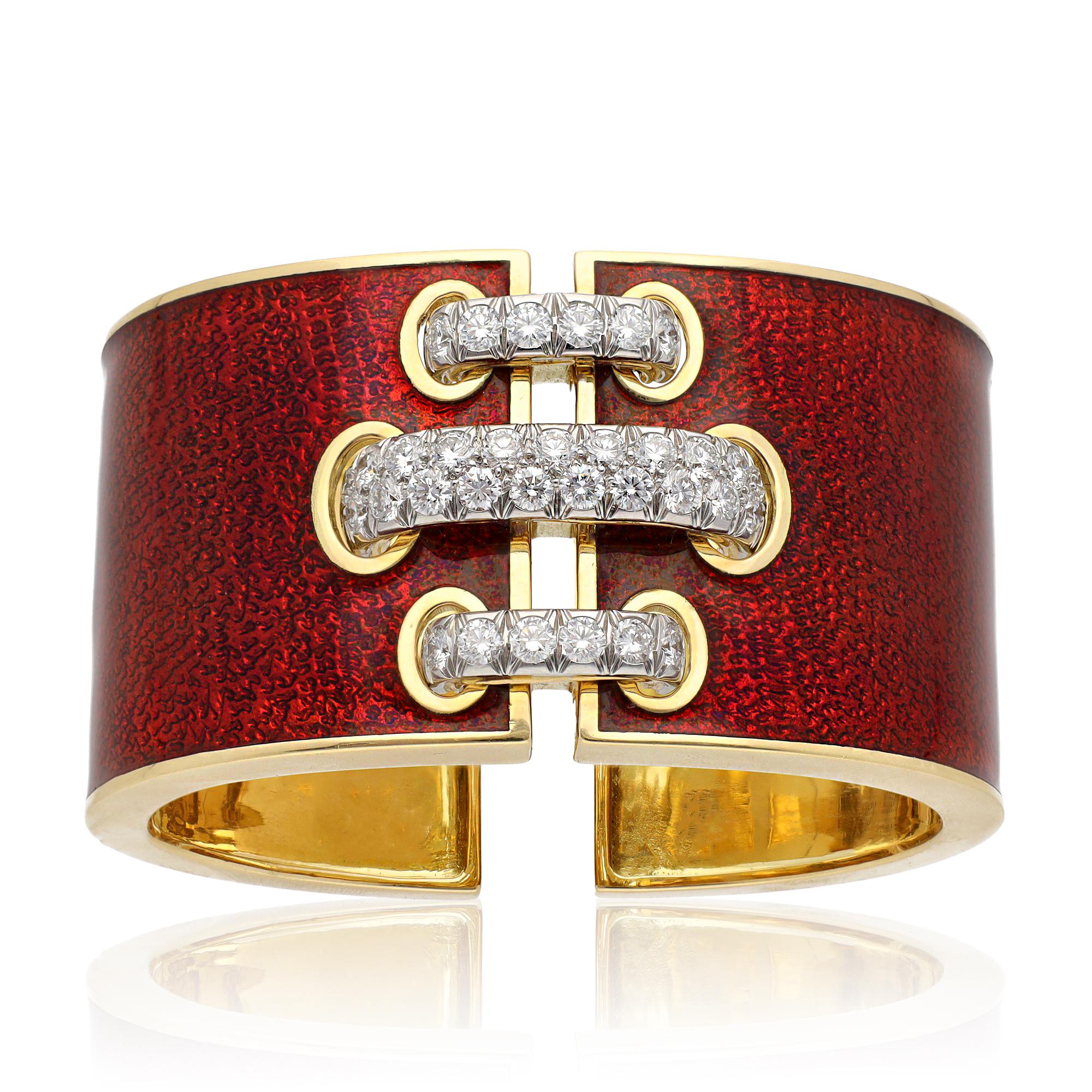 DAVID WEBB 'Shoelace' Cuff, Red Enamel