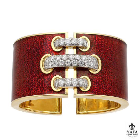 DAVID WEBB 'Shoelace' Cuff, Red Enamel