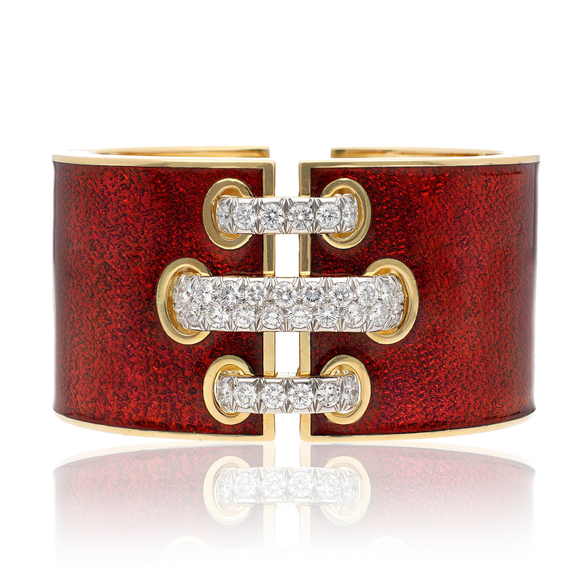 DAVID WEBB 'Shoelace' Cuff, Red Enamel