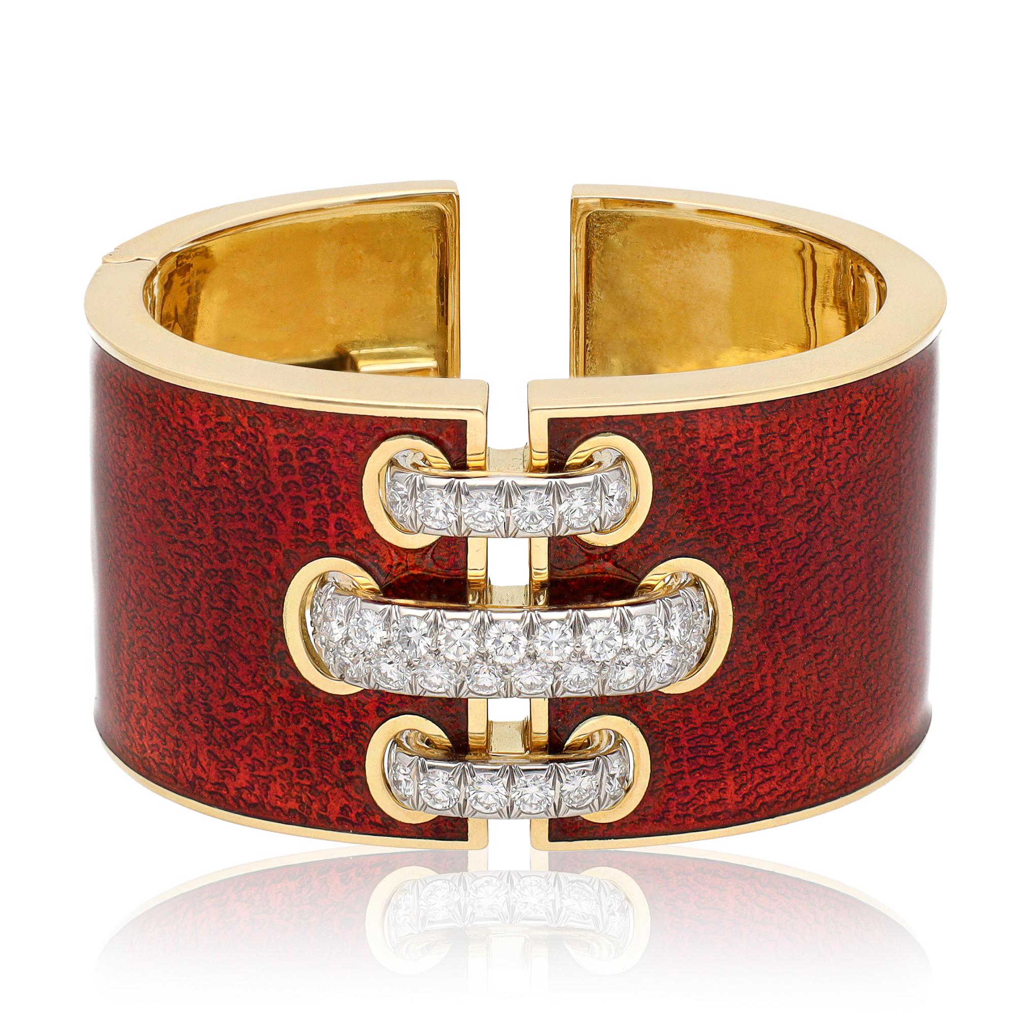 DAVID WEBB 'Shoelace' Cuff, Red Enamel