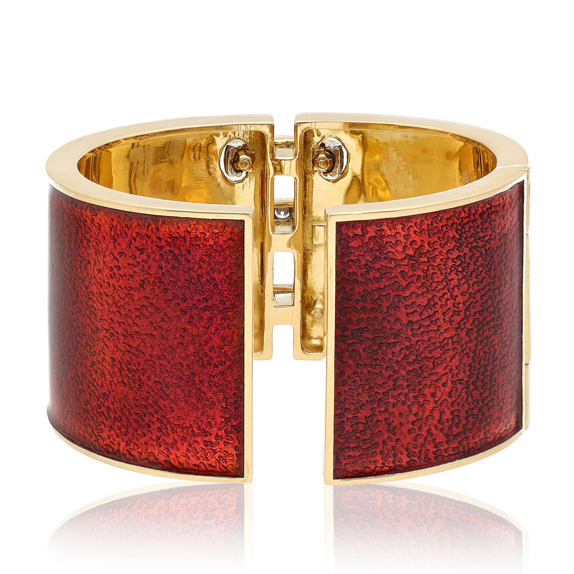DAVID WEBB 'Shoelace' Cuff, Red Enamel