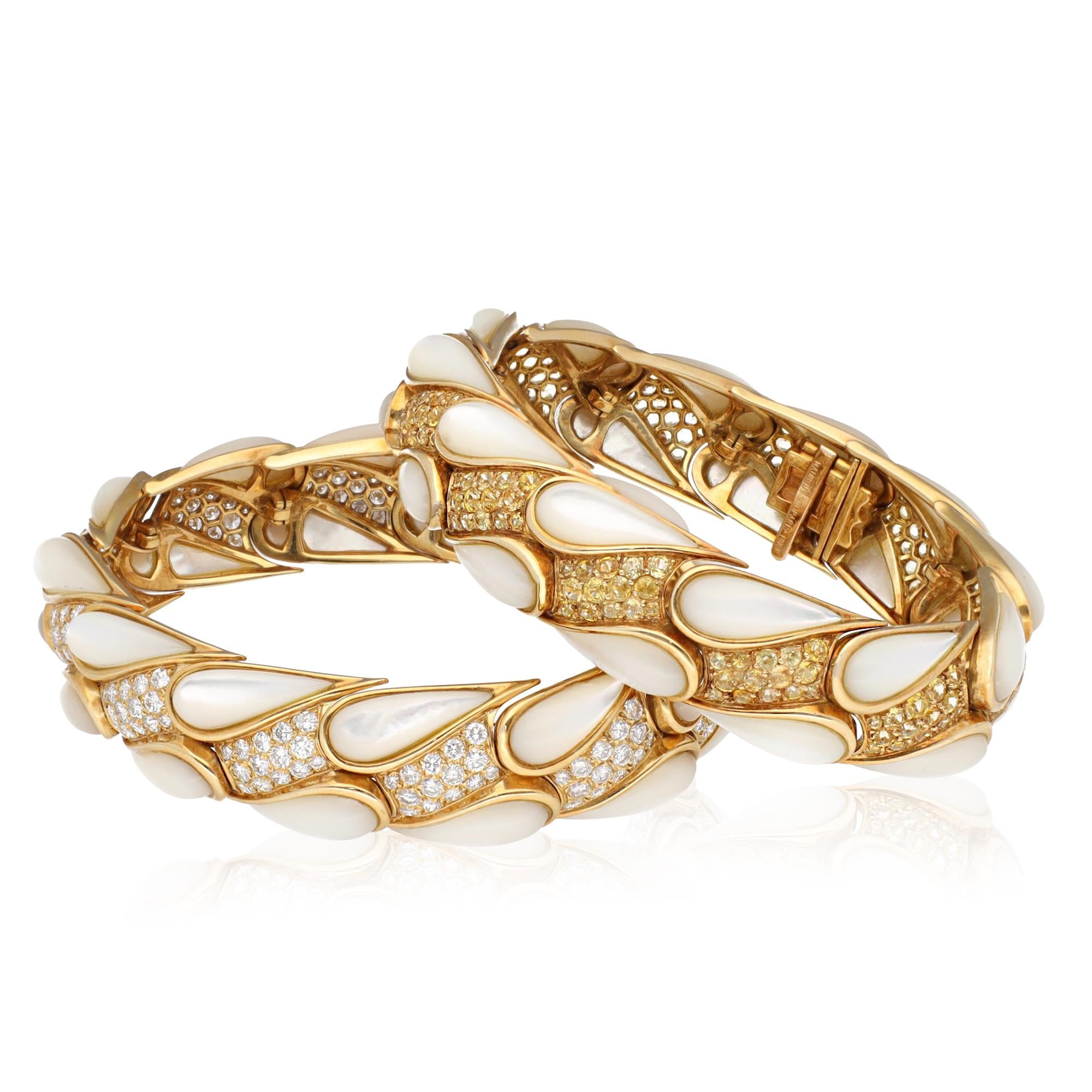 MAUBOUSSIN Yellow Sapphire, Diamond and Mother of Pearl Bracelet Set