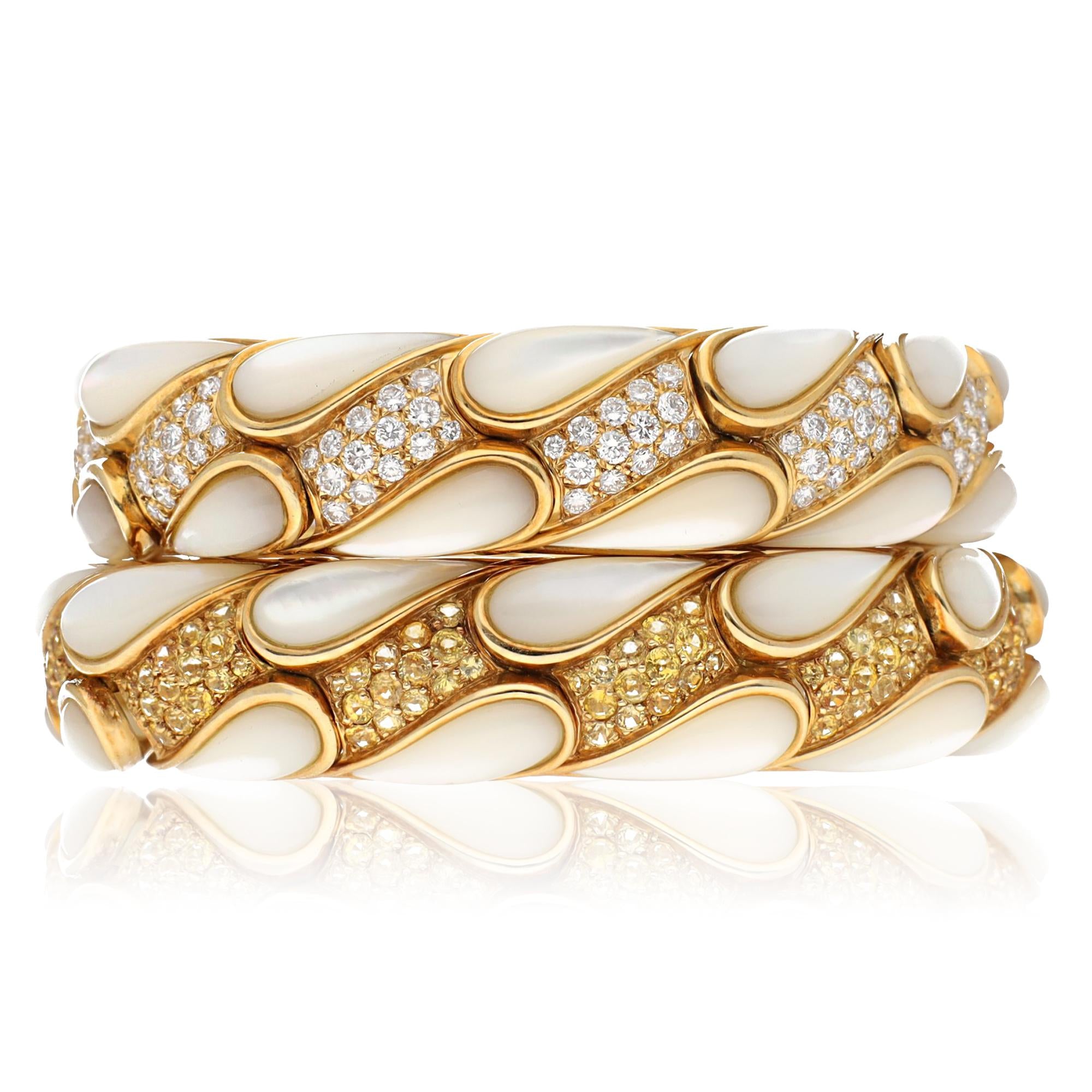 MAUBOUSSIN Yellow Sapphire, Diamond and Mother of Pearl Bracelet Set