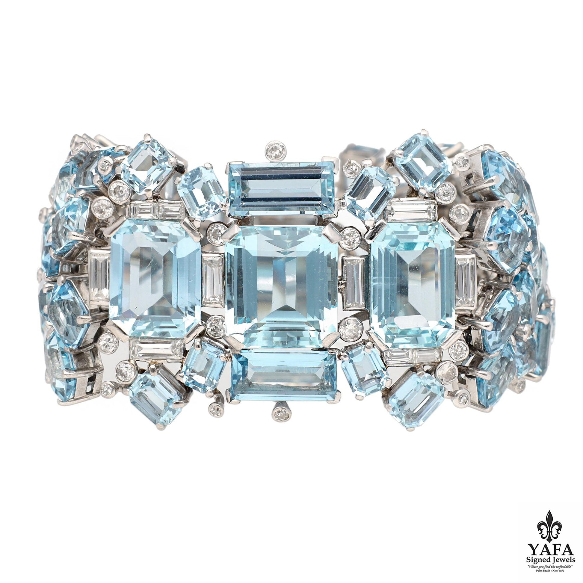 Platinum Aquamarine and Diamond Bracelet