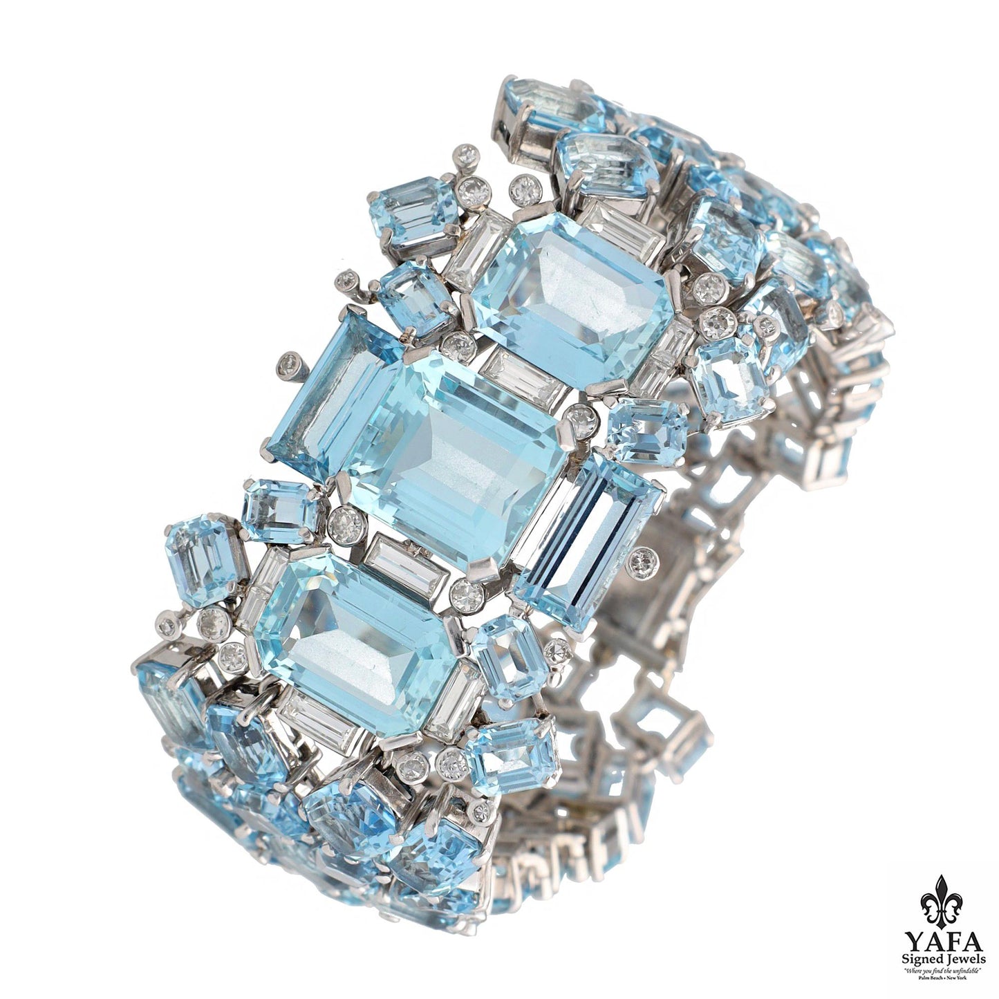 Platinum Aquamarine and Diamond Bracelet