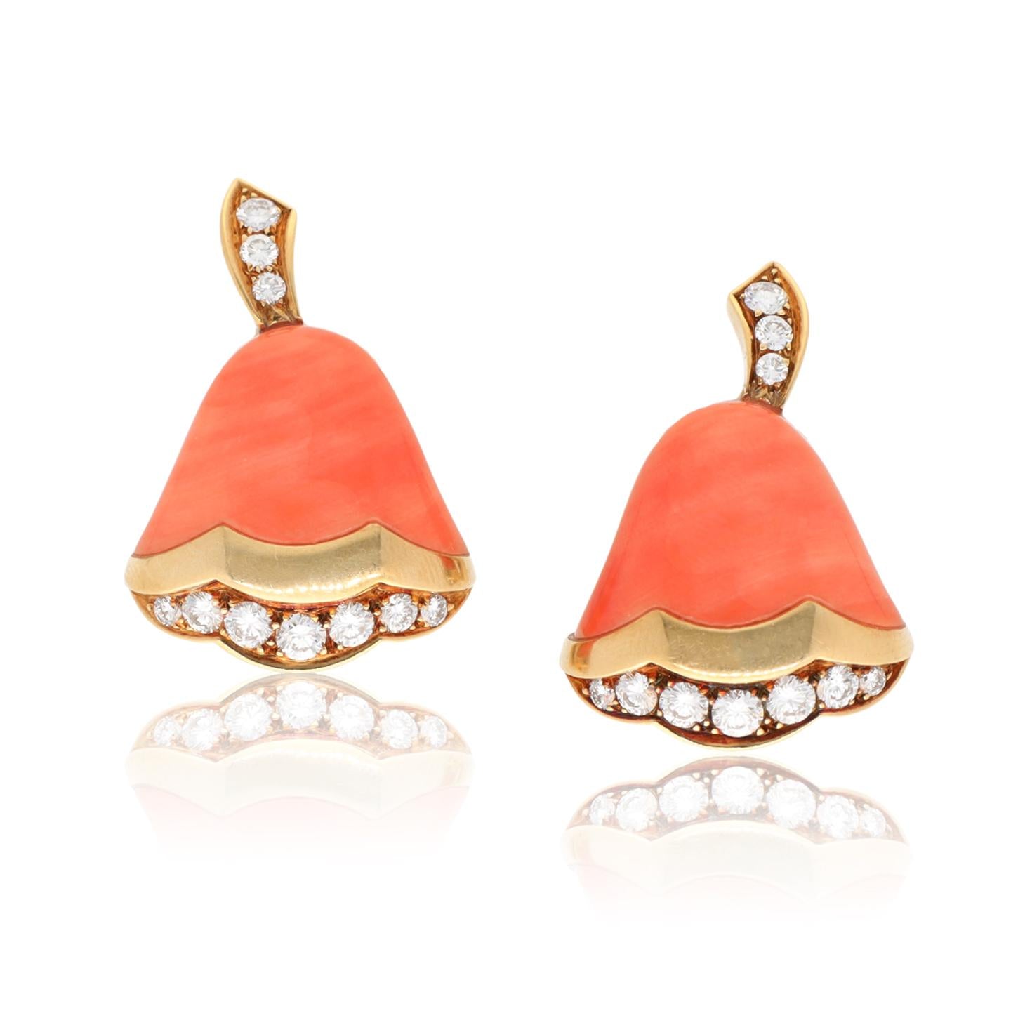 VAN CLEEF & ARPELS Coral Bell Diamond Ear Clips