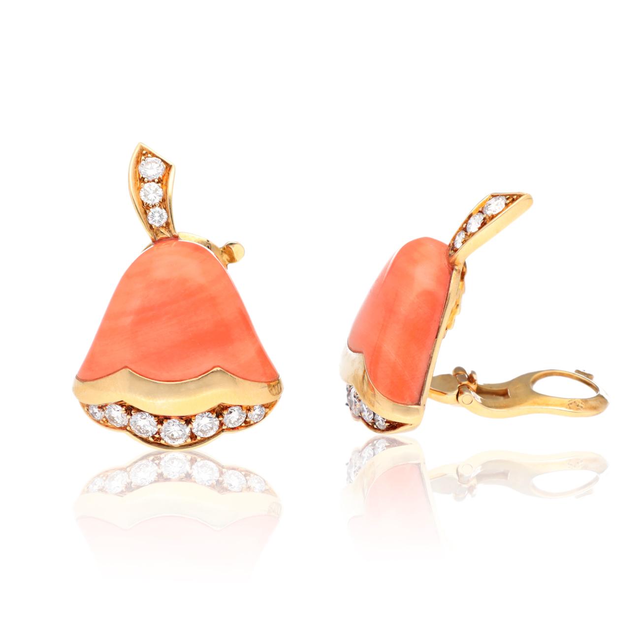 VAN CLEEF & ARPELS Coral Bell Diamond Ear Clips